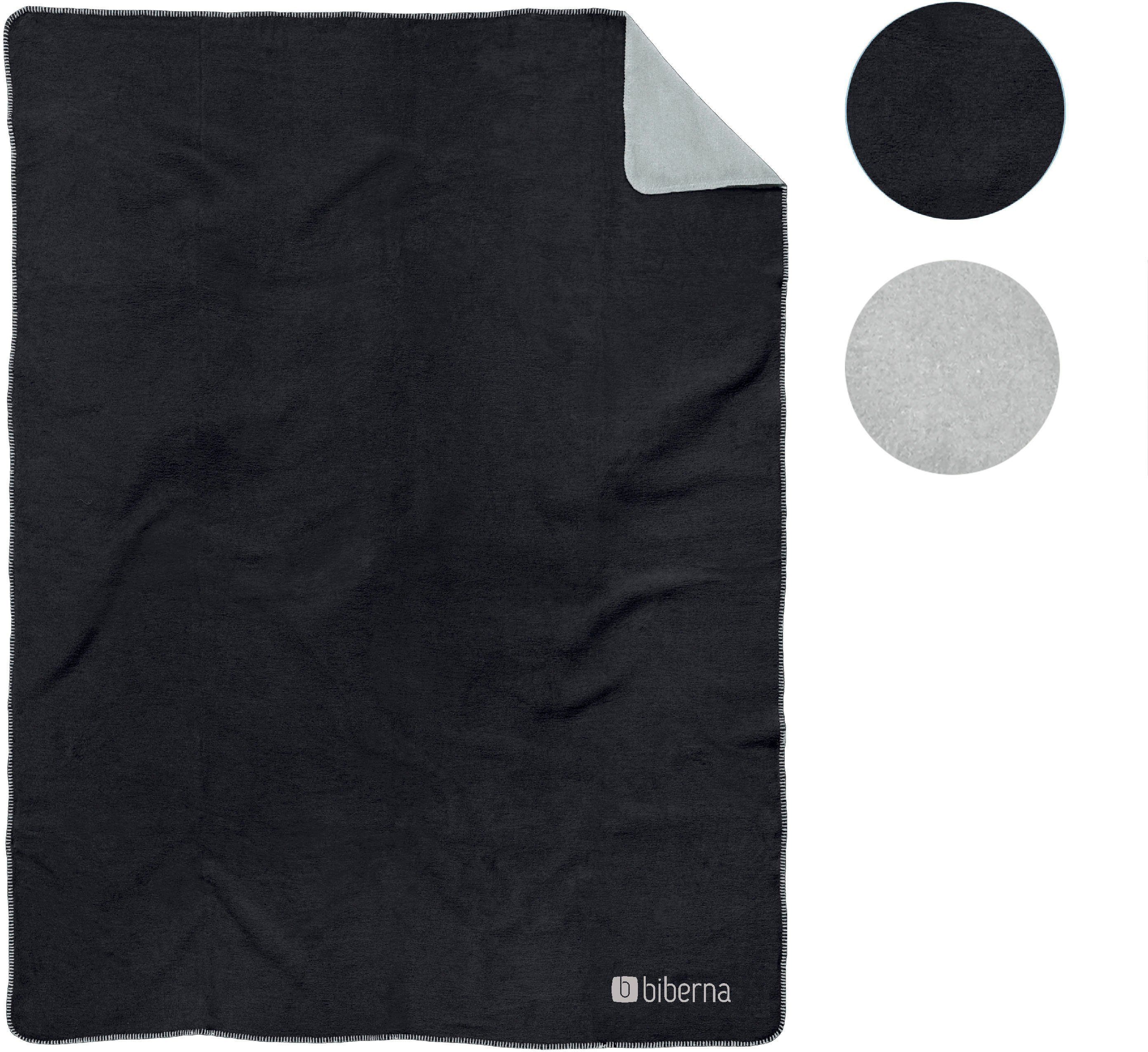 Wohndecke Katrin, Biberna, wohlig warme Doubleface Decke mit Häkeleinfassung