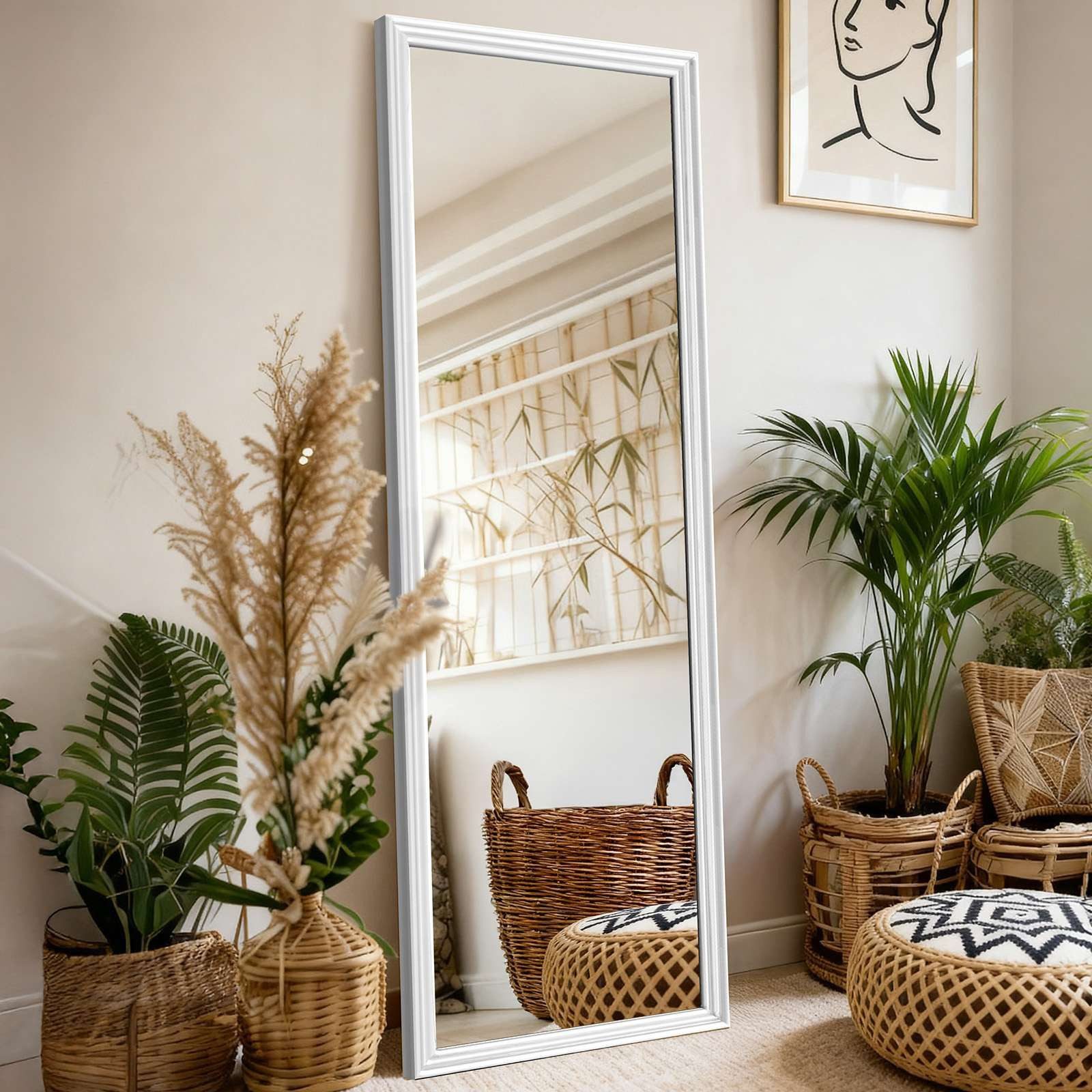 BBG Ganzkörperspiegel 160x50 cm Ganzkörperspiegel, Massivholz mit quadratischem Rahmen (für Schlafzimmer & Flur), HD-Spiegelglas, feuergeröstete Oberfläche und stabilem Standfuß