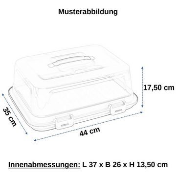Engelland Kuchentransportbox mit Griff, Deckel und 4-fach Klick-Verschluss, rechteckig, Kunststoff, (L 44 x B 35 x H 17,50 cm, BPA-frei), spülmaschinengeeignet, lebensmittelecht, Stückeinteilungshilfe