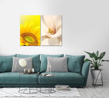 Sinus Art Leinwandbild 2 Bilder je 60x90cm Sonnenblume Gelb Weiß Blüte Sommerlich Schön Makro