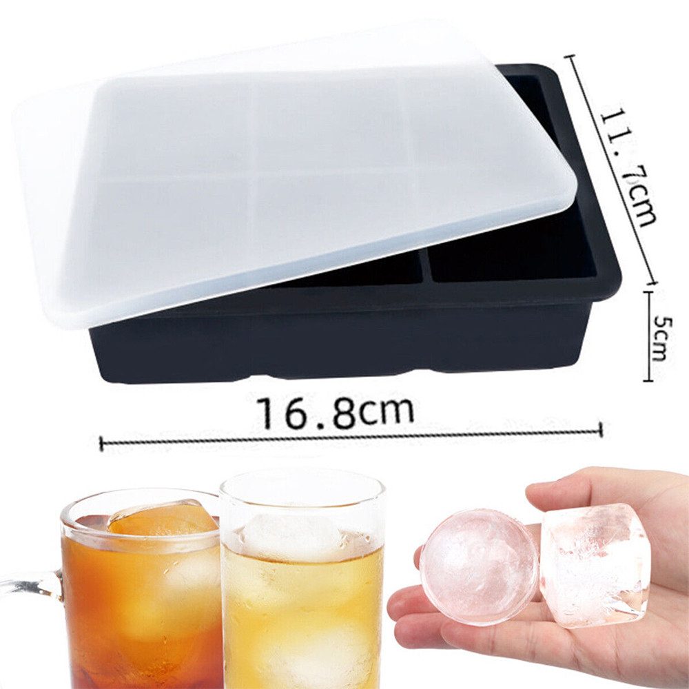 PRIISF Eiswürfelform Silikon Eiswürfelbehälter Silikonformen großer 6Fächer Cube Mit Deckel, (spülmaschinenfest Babybrei), BPA frei, Leichtes Herauslösen