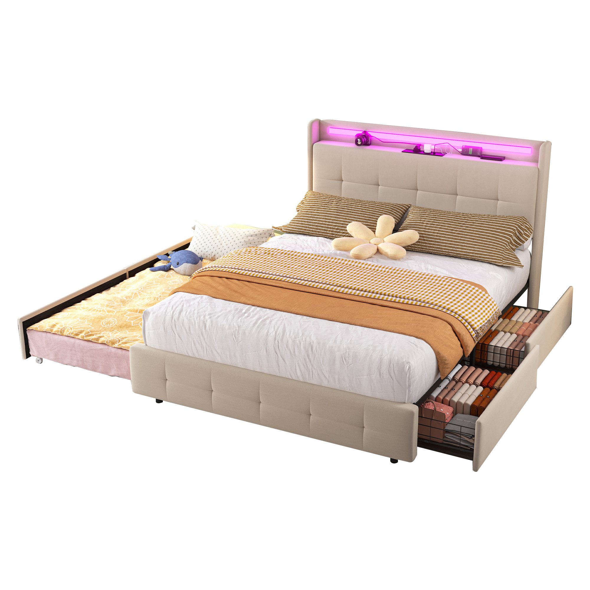 OKWISH Polsterbett Funktionsbett Doppelbett Stauraumbett mit günstig online kaufen