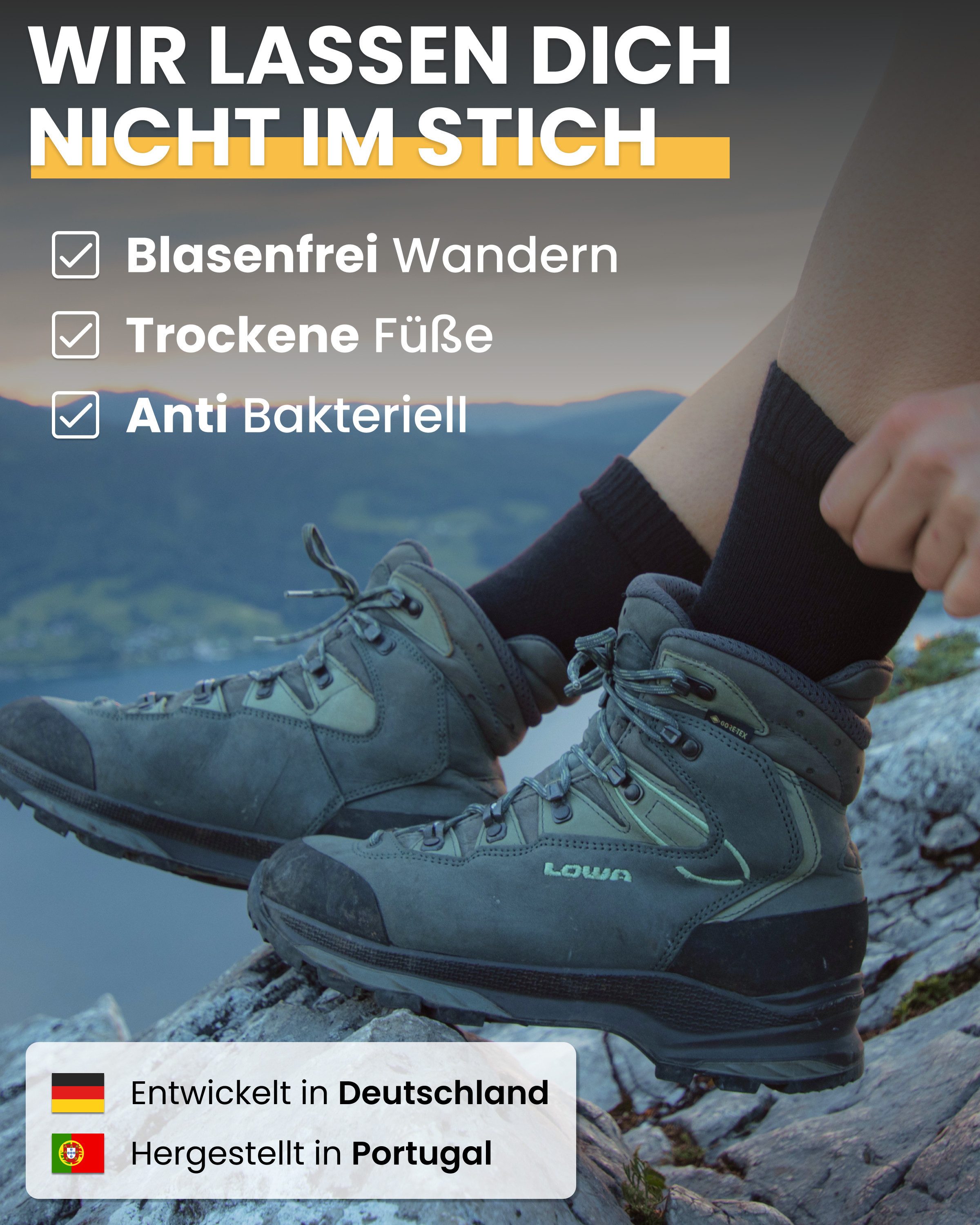 Alpenwert Wandersocken Socken mit Merinowolle für Damen & Herren Socken Arbeit, Wandern (2 Paar) Anti-Schweiß-Geruch, Antibakteriell