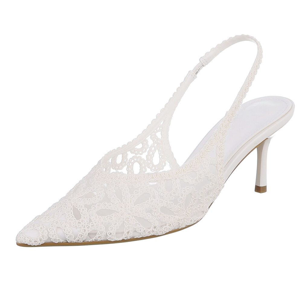 Ital-Design Brautschuhe Festliche Pumps mit Spitzenoptik für Damen Schnürpumps (91895699) Pfennig-/Stilettoabsatz Pumps in Weiß