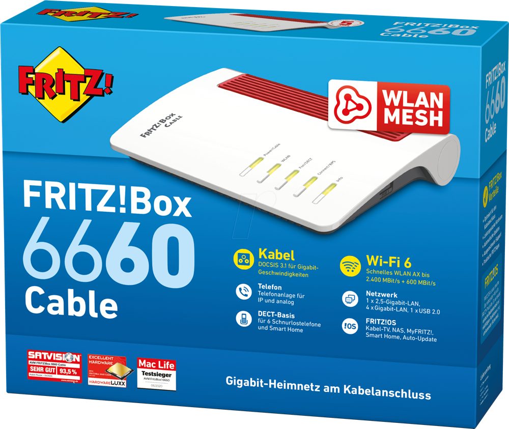 FRITZ!Box 6660 Cable mit Modem In­te­grier­tes Modem WLAN-Router