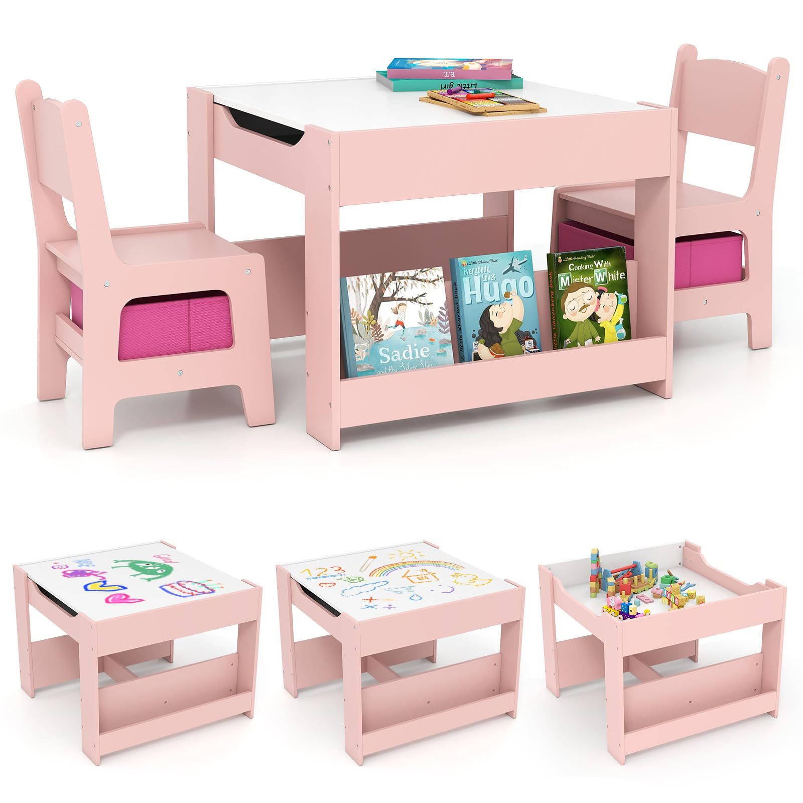 COSTWAY Kindersitzgruppe, (3-tlg), Holz mit Aufbewahrungsboxen günstig online kaufen