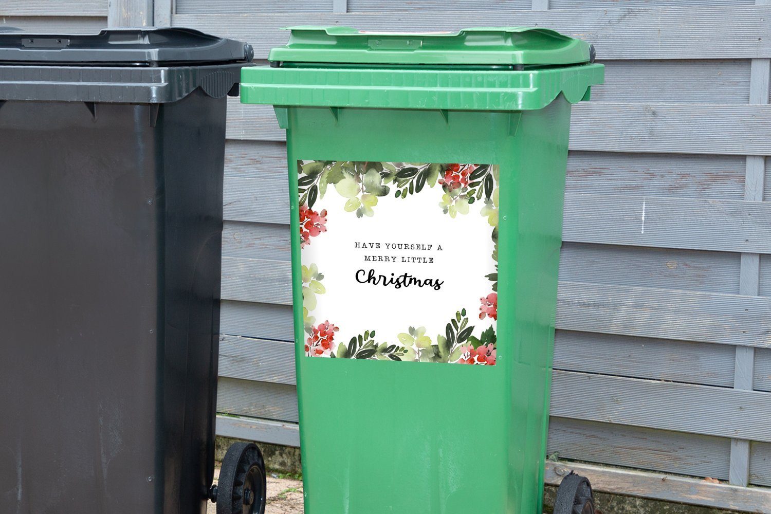 (1 Container, MuchoWow Zitat Sticker, Abfalbehälter Wandsticker Weihnachten St), Aquarell - Mülltonne, - Mülleimer-aufkleber,
