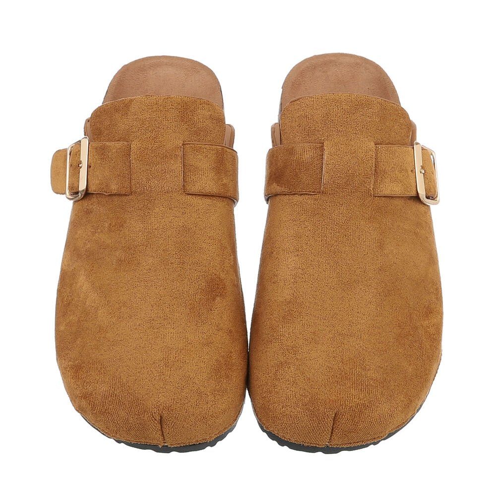 Ital-Design Eleganter Damenschuh mit Schnalle für Alltag und Freizeit Pantolette (85275944) Flach Pantoletten in Camel