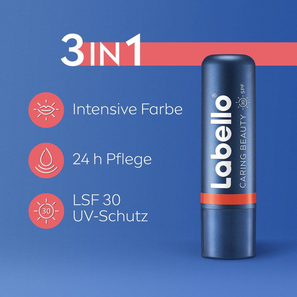 Labello Lippenpflegestift Lippenpflege Set 2x CARING BEAUTY PINK + 2x CORAL, 4-tlg.