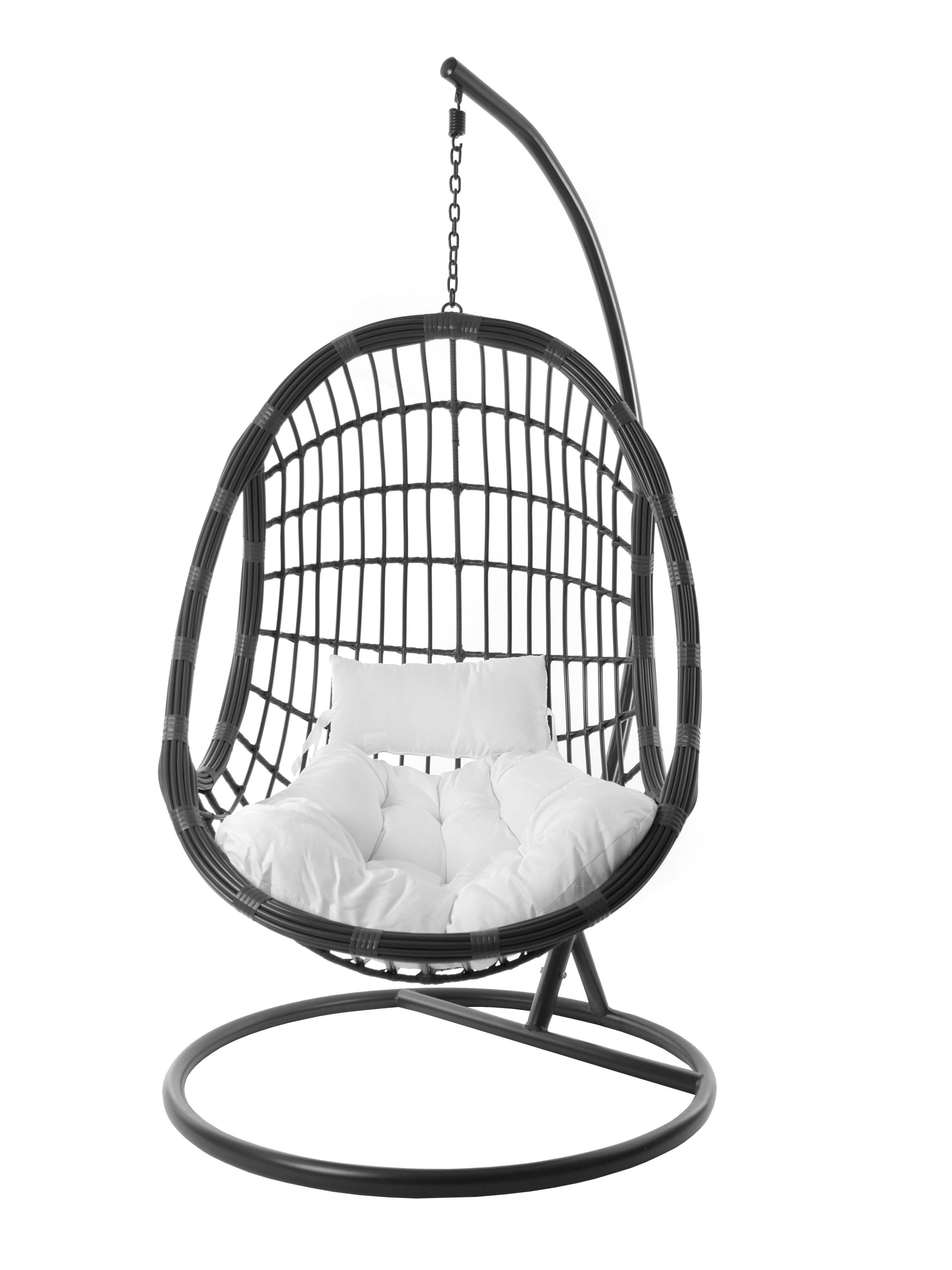 eleganter Hängestuhl inklusive in Hängesessel grau, Kissen Hängesessel grau, KIDEO PALMANOVA Gestell snow) (1000 und weiß