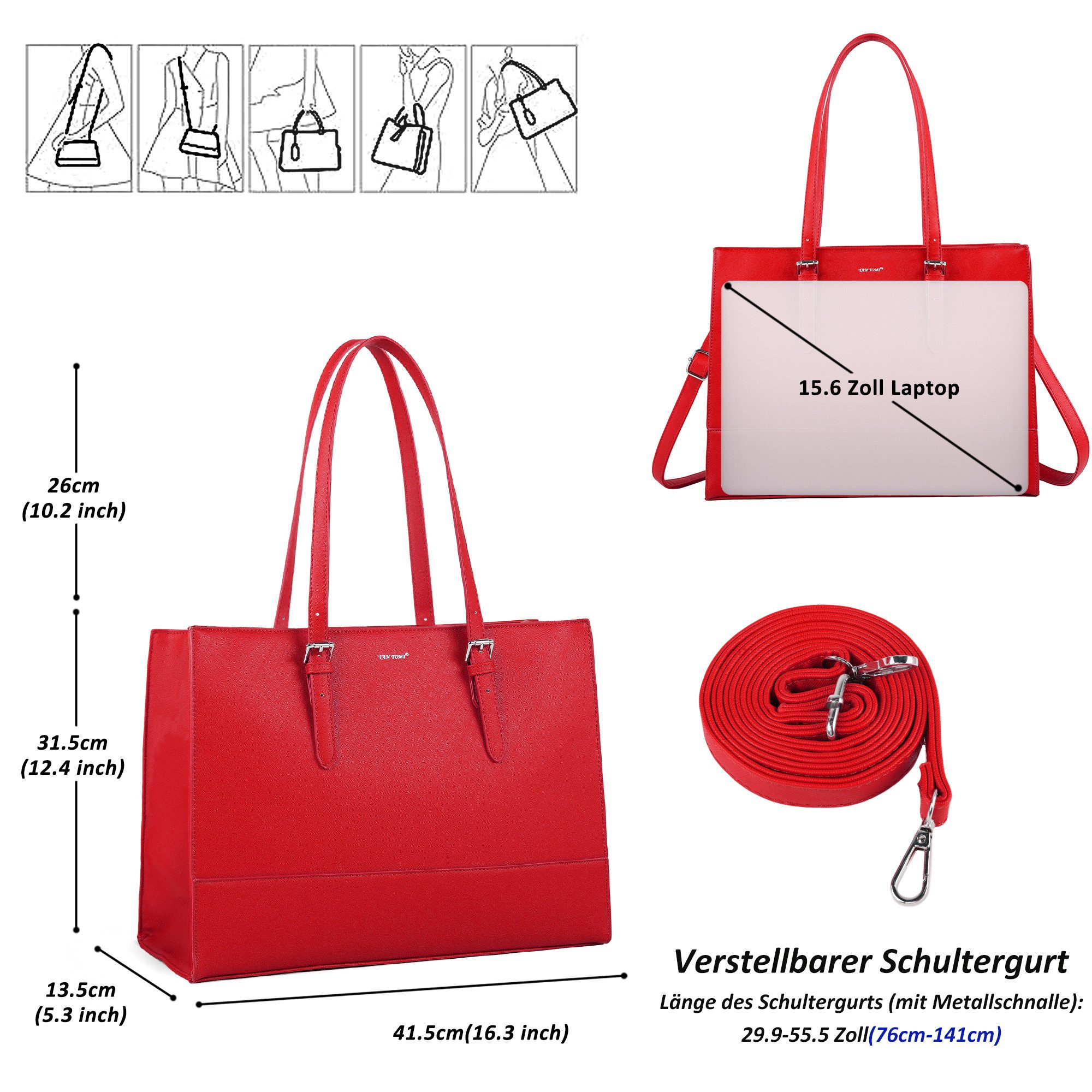 TAN.TOMI Aktentasche Business Handtasche Laptoptasche 15,6 Zoll Schultertaschen, Mit 4 Fächern für Arbeit Schule Arbeitstasche Notebooktasche