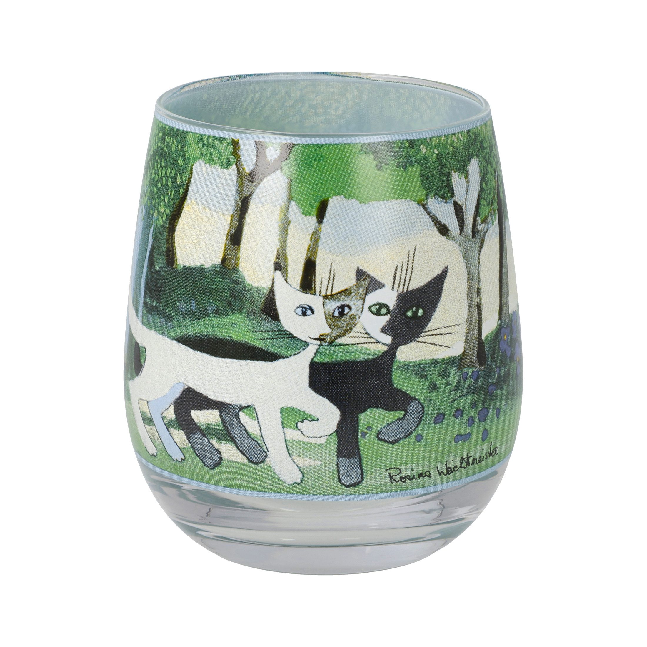 Goebel Windlicht Rosina Wachtmeister, mundgeblasen, Grün, Katzen, H: 9.5cm