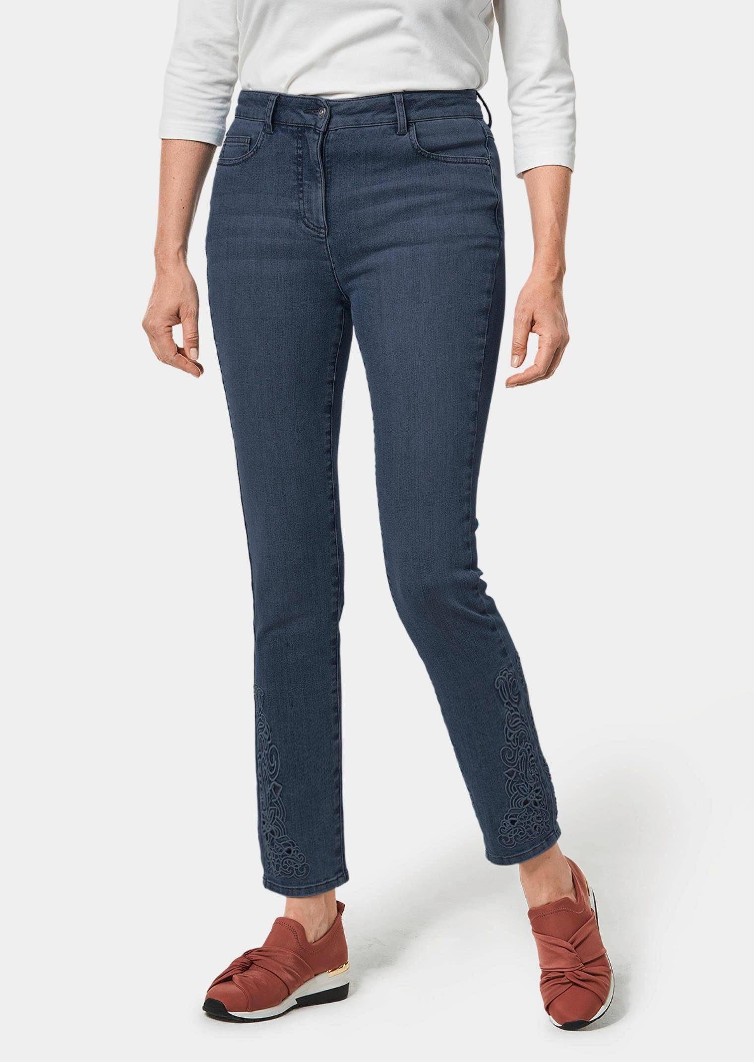 Bequeme Jeans Jeanshose mit Stickerei am Saum
