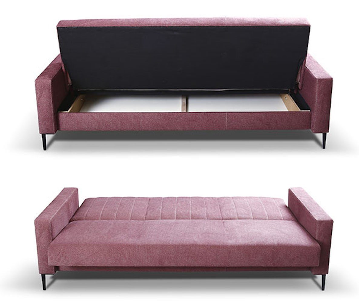 & Schlaffunktion 1 wählbar Farbe Polstergarnitur 3-tlg, Toronto, Bettkasten rotviolett Sofa 2 und Feldmann-Wohnen Sessel,
