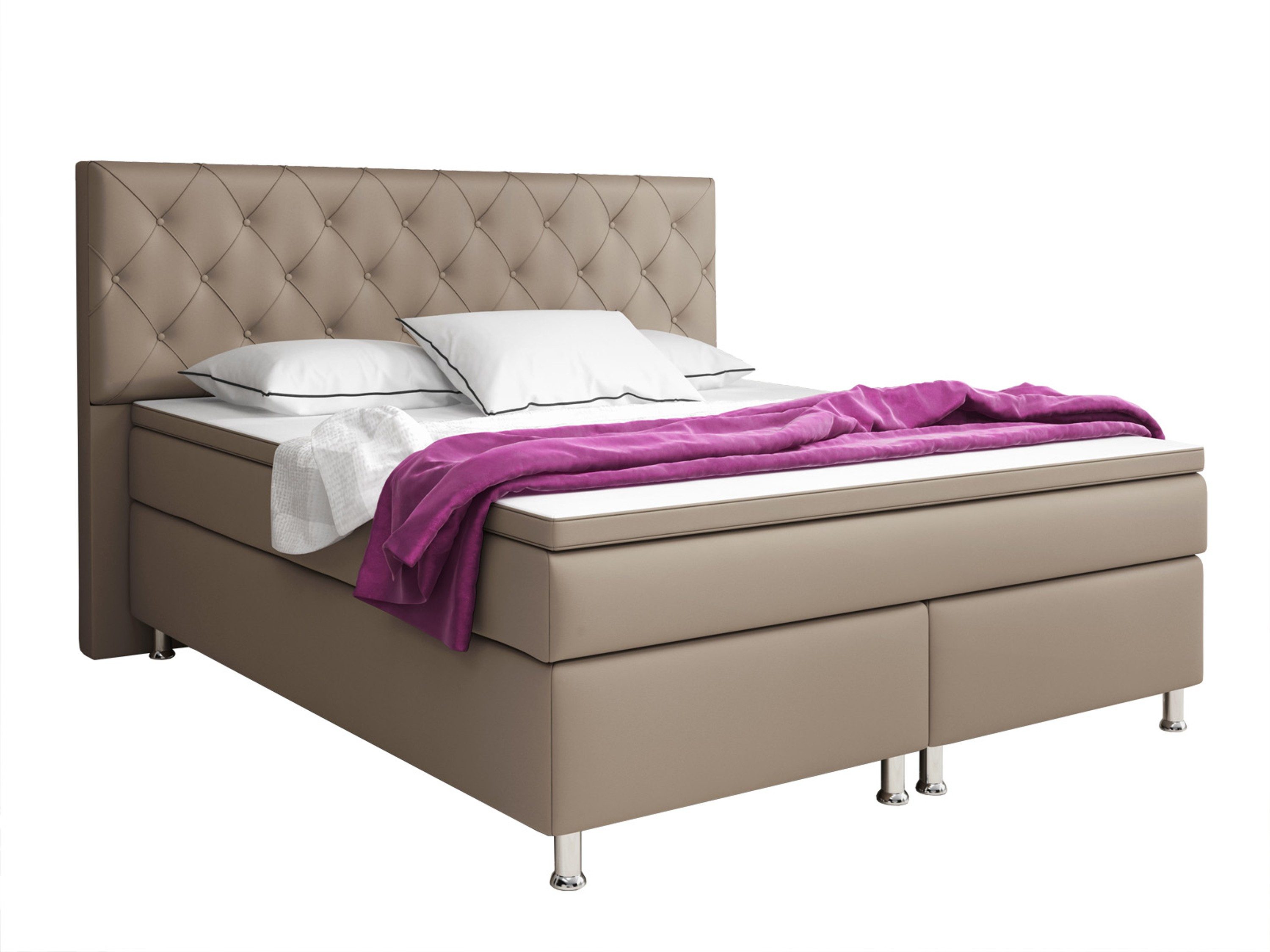 inter Boxspringbett Turin Kunstleder (180x200 cm, Muddy inkl. Matratzen und Topper)