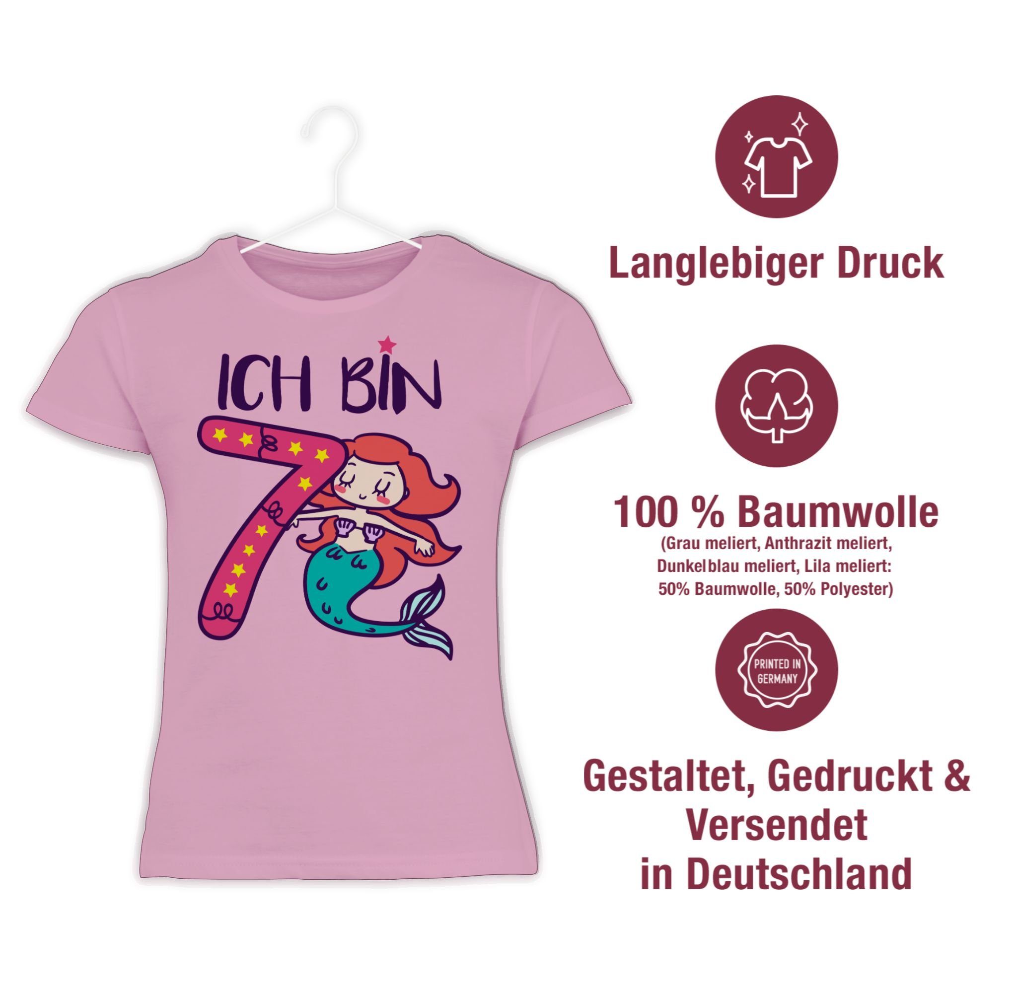 Shirtracer sieben 7. Ich Rosa Meerjungfrau bin 1 Geburtstag T-Shirt