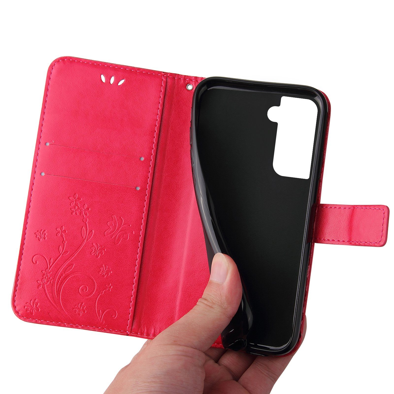 Tec-Expert Handyhülle Cover Tasche Hülle für Samsung Galaxy S21 FE 6,4 Zoll, Klapphülle Case mit Kartenfach Fliphülle aufstellbar, Motiv Blumen