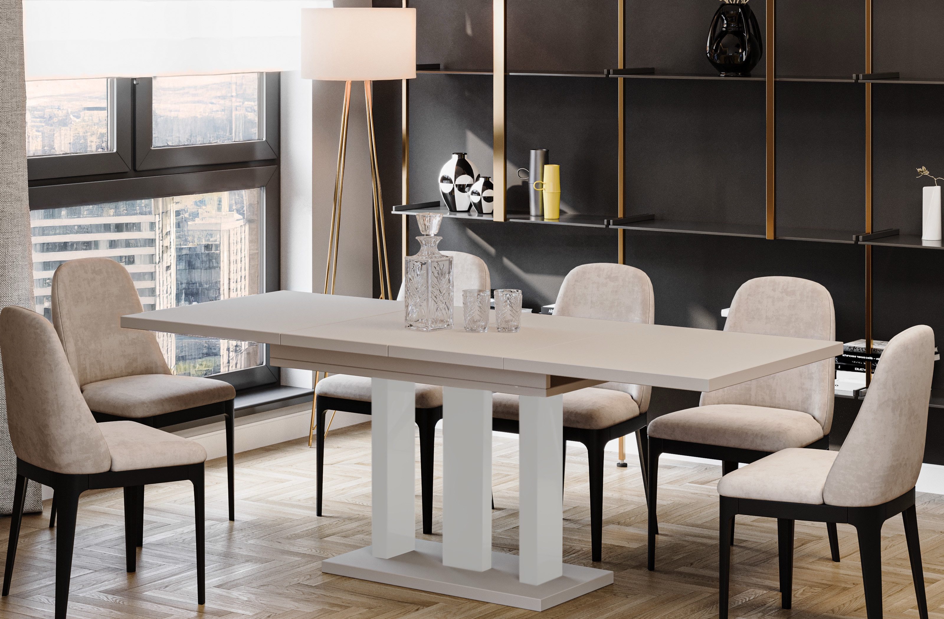 Endo-Moebel Säulen-Esstisch "Appia White" 130-210cm ausziehbar günstig online kaufen
