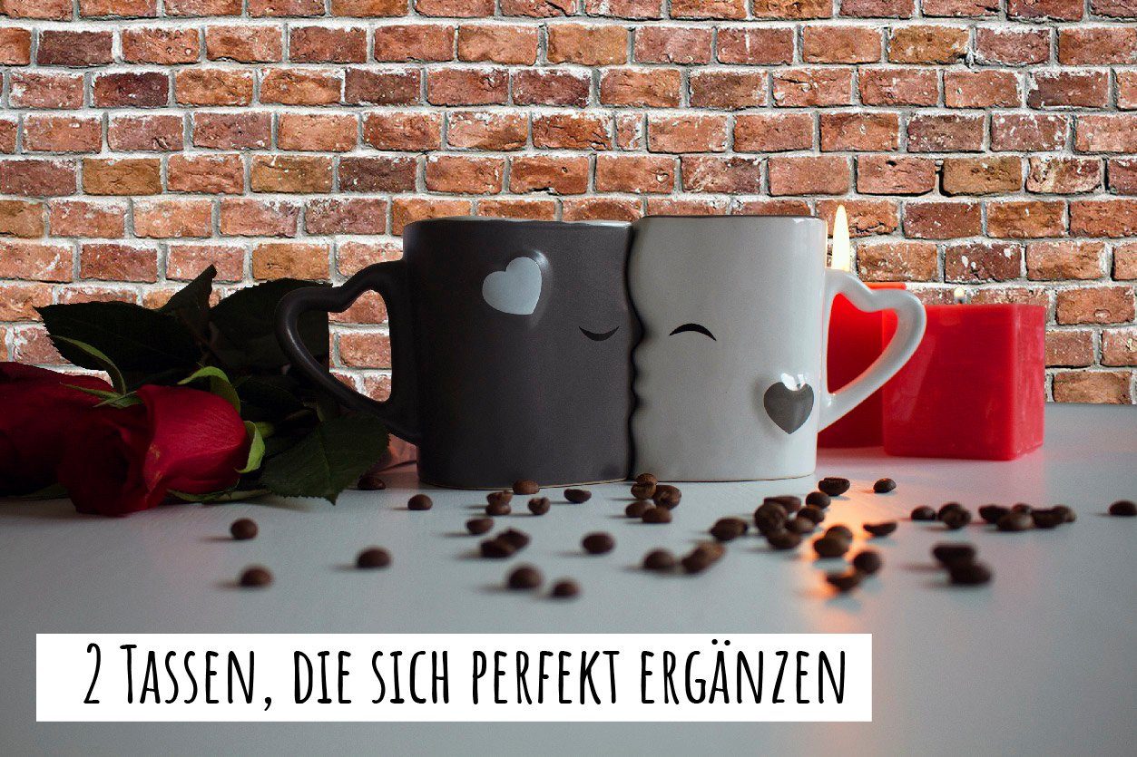 MiaMio Kaffeeservice MIAMIO - Tassen Kaffeetassen«, Küssende Set, (2-tlg) grau Geschenk Keramik