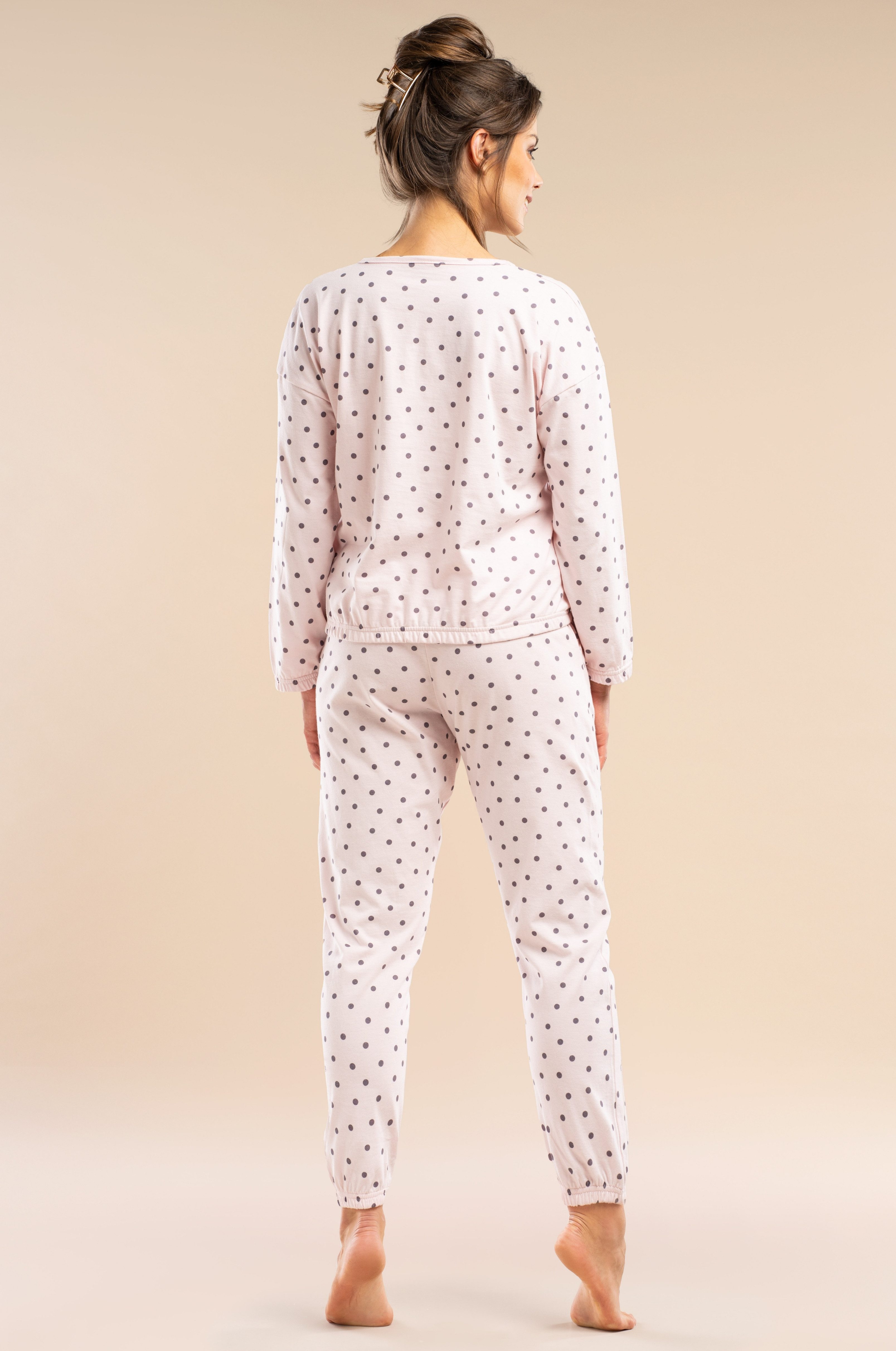 Mademoiselle Sommeil Pyjama Schlafanzug langarm in hellrosa mit Punktmuster günstig online kaufen