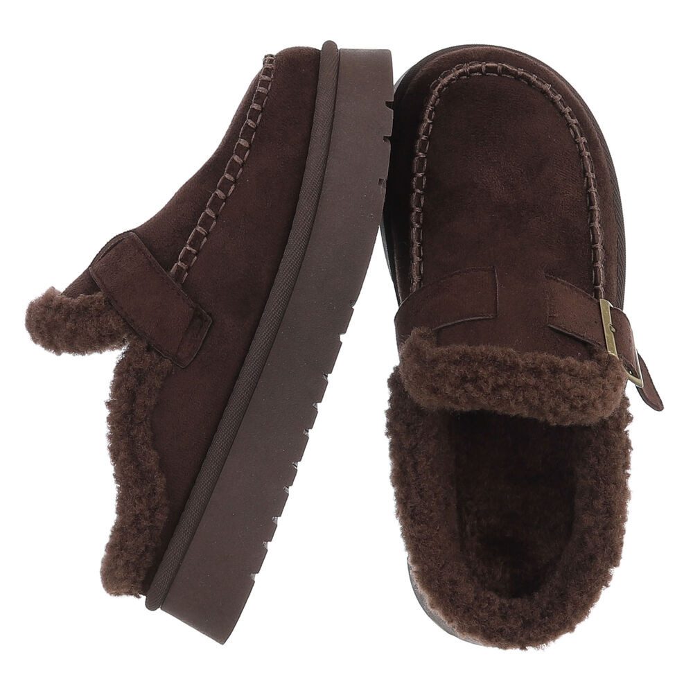 Ital-Design Damen Clog mit Plateausohle und Futter Snowboots (92125521) Flach Hausschuhe in Braun