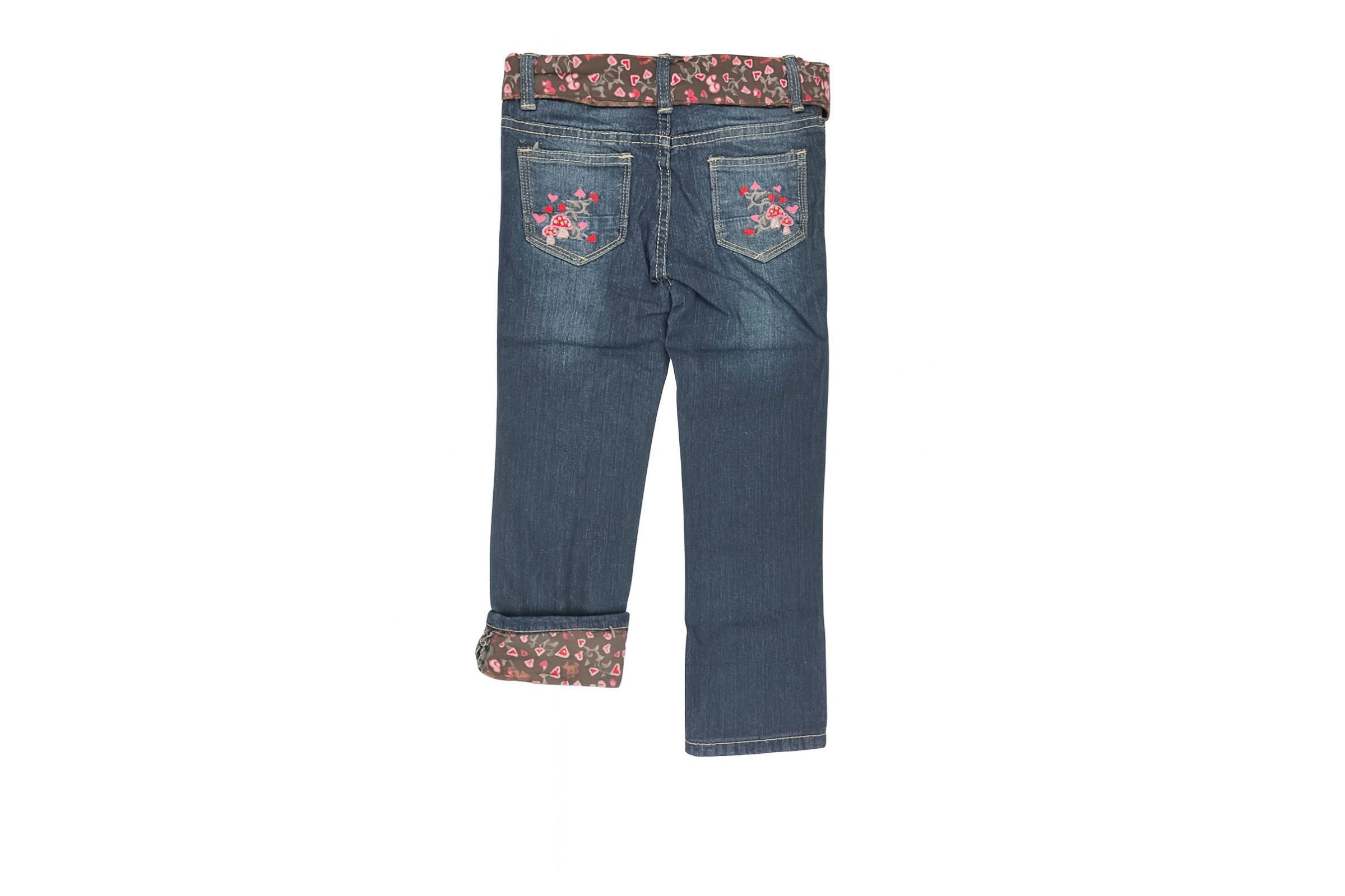 lupilu 5-Pocket-Jeans Mädchen Jeans Hose mit Innenprint Weitenverstellbar (Bekleidungsset, Jeans mit Bindegürtel) Nieten und Knöpfe mit Pilz-Prägung