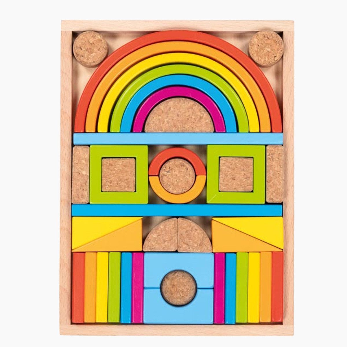 goki Bausteinkasten Kunterbunt Holzbaukasten, (packung, 40 St., im kasten), aus nachhaltigem Holz und Kork