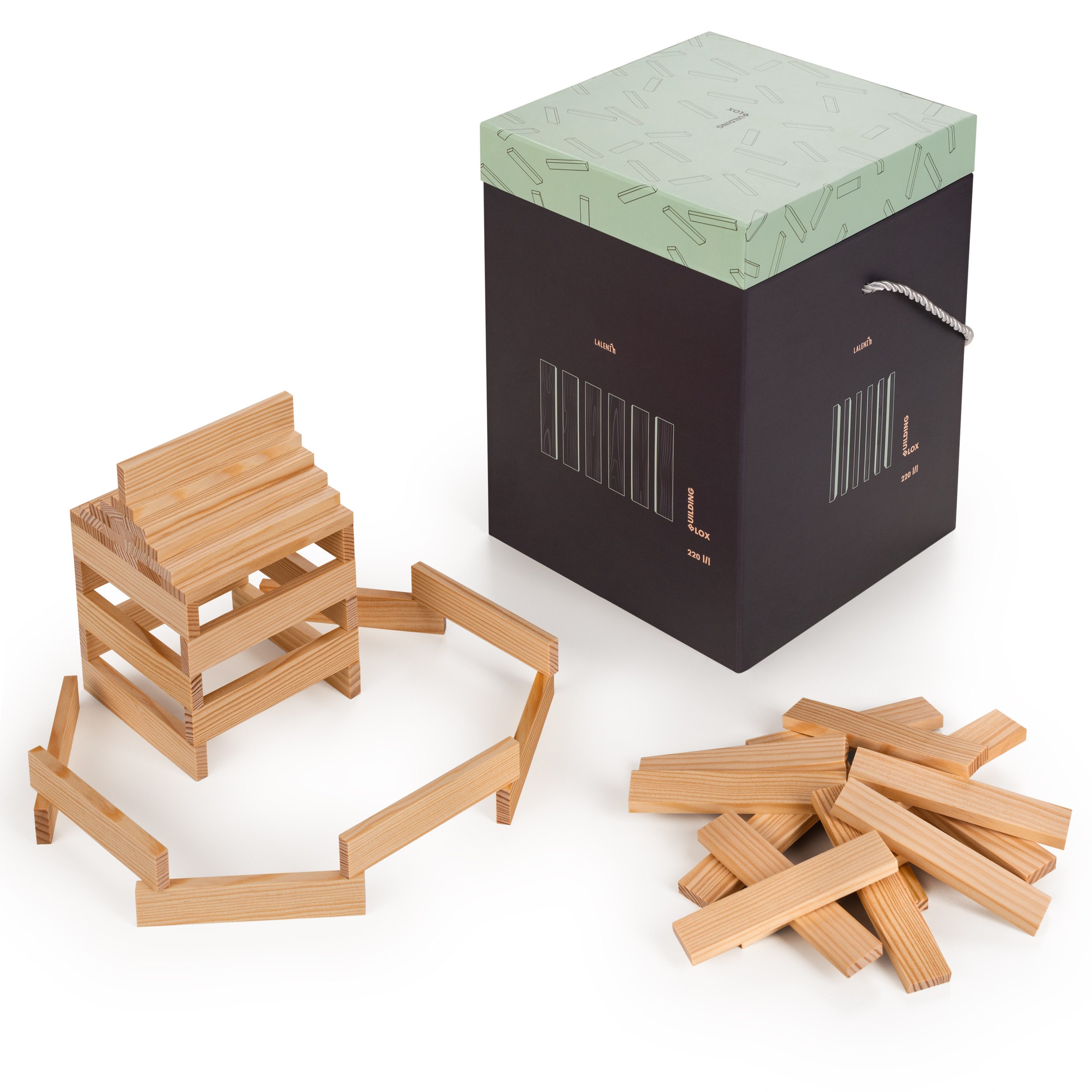 Laleni Holz Bauklötze mit Box Holzbaukasten, (220 St), Holzbaukasten