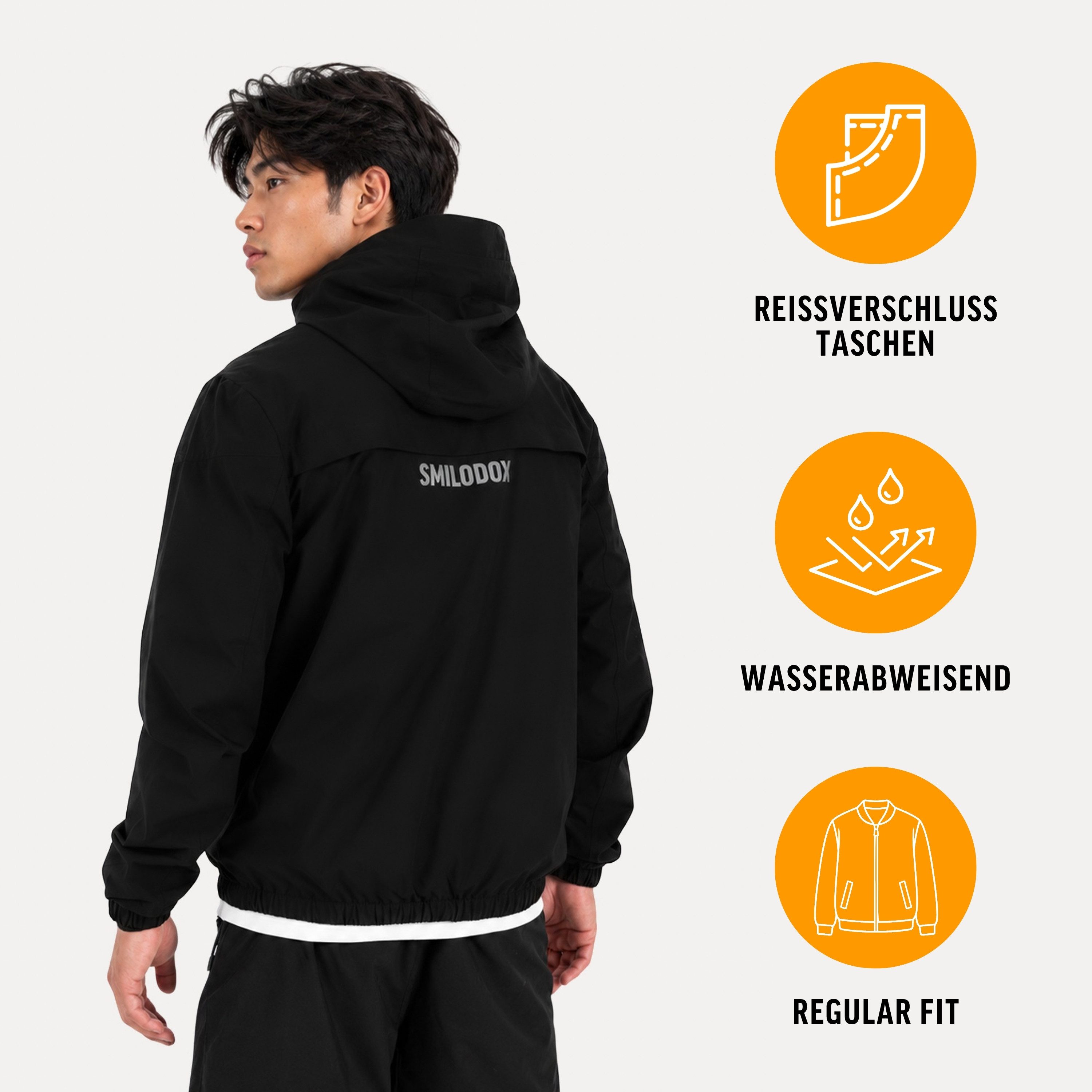 Smilodox Outdoorjacke Lorenzo Windbreaker, Wasserabweisende Übergangsjacke mit Kapuze elastisch, Kapuze, Belüftungsöffnungen, verstellbarer Saum – Bild 2 von 5