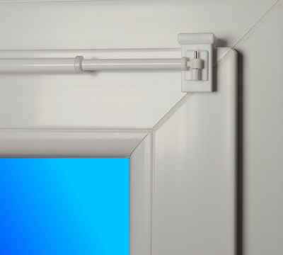 Gardinenstange "Style", weiß, dekondo, ausziehbar, Fensterhaken klemmbar, einstecken der Gardinenstange in den Metallstift der Fensterhaken, inkl. Fensterhaken für einen Klemmbereich von 10-27 mm