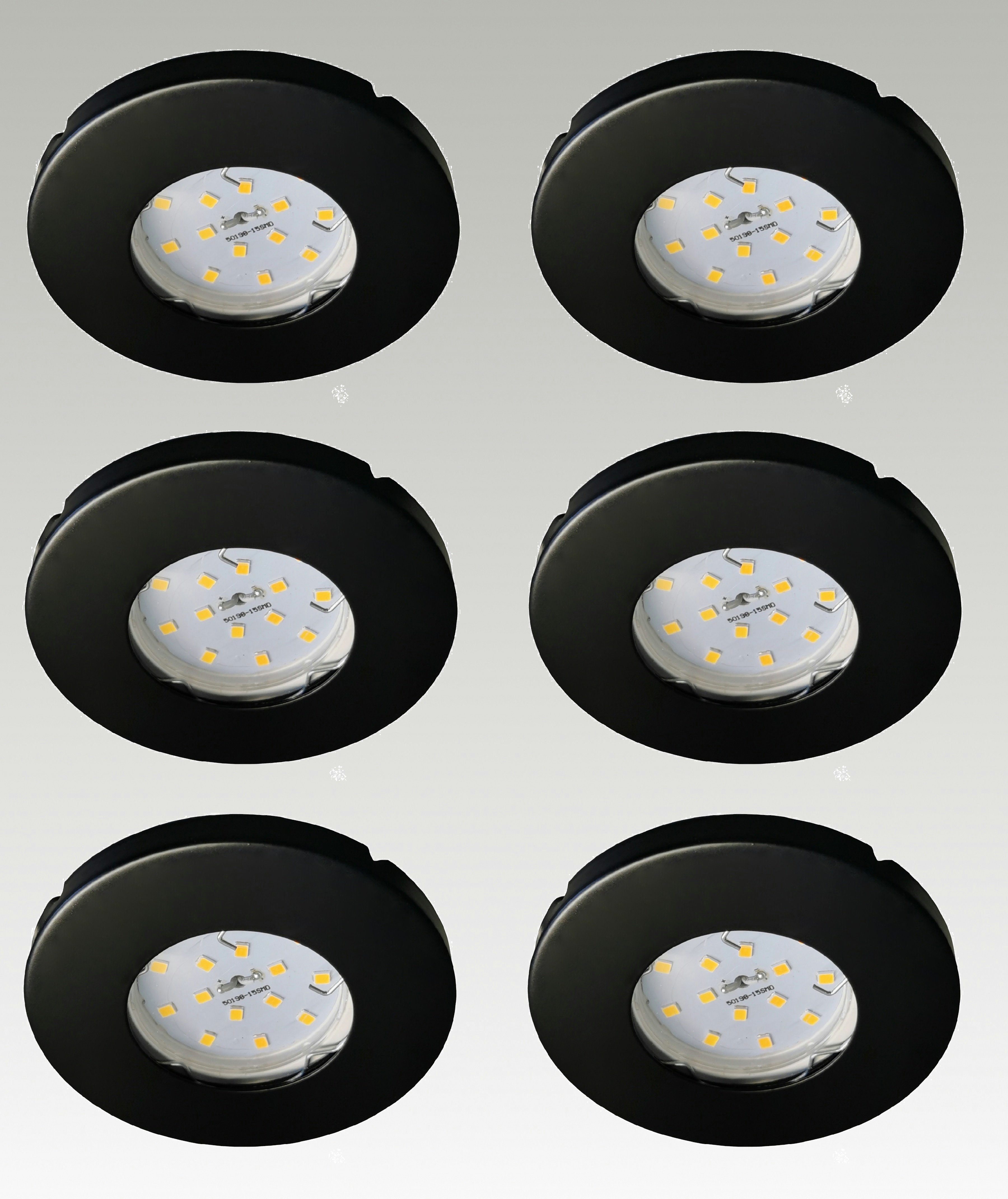 IP44 Watt Ultra warmweiß 3000K 6x 6729IP-065MO LED Schwarz Einbaustrahler Deckenstrahler, LED Set Einbaustrahler, Einbauspots, Modul Bad, matt TRANGO inkl. LED Badleuchte Dusche, 6er Deckenlampe, 5 für Flach