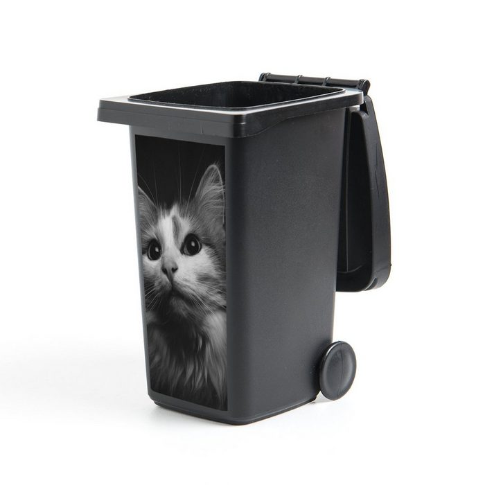 MuchoWow Wandsticker Tierprofil Katze in schwarz und weiß (1 St) Mülleimer-aufkleber Mülltonne Sticker Container Abfalbehälter