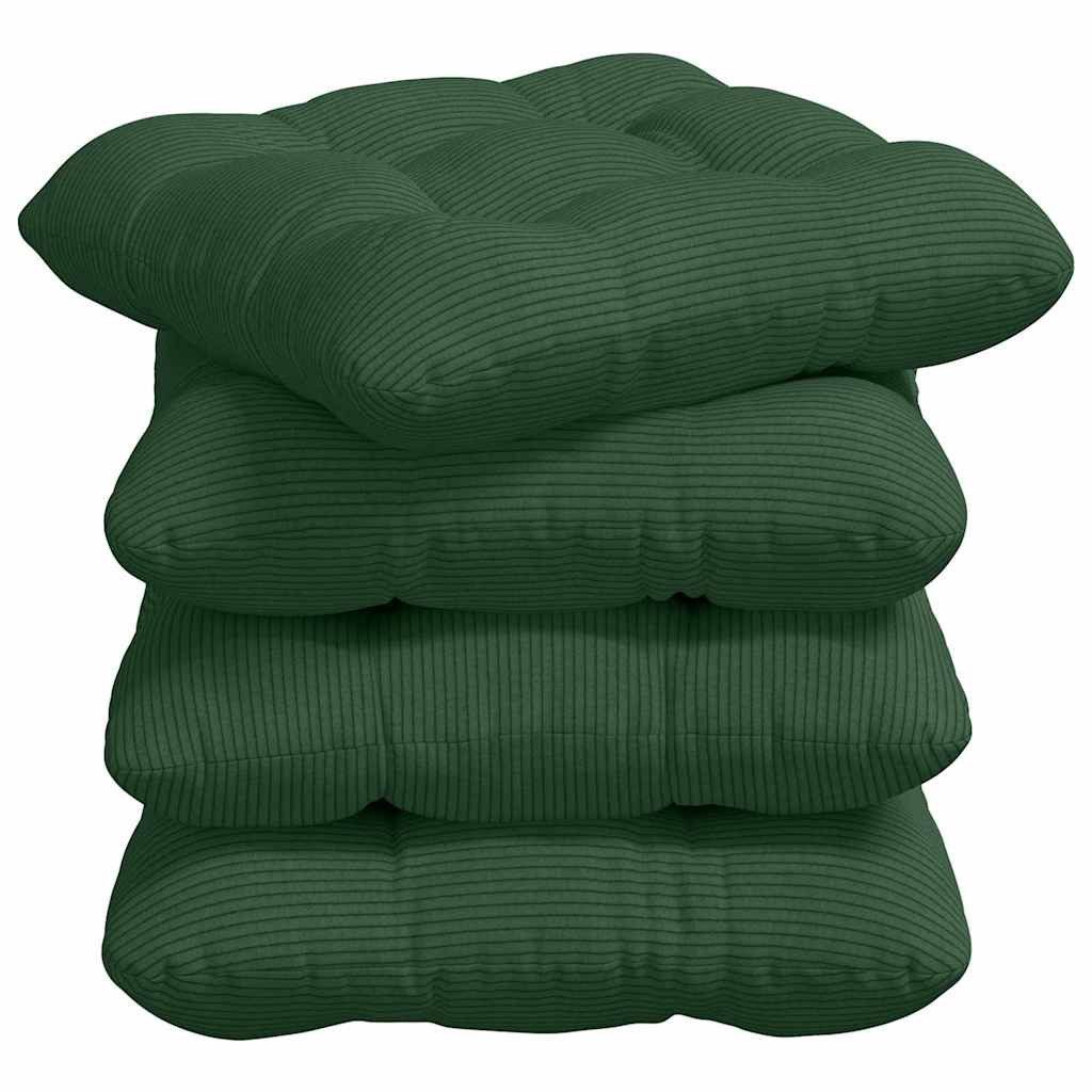 vidaXL Sitzauflage Sitzkissen 4 stk. Cordstoff Dunkelgrün 45 x 45 cm, (4 St)