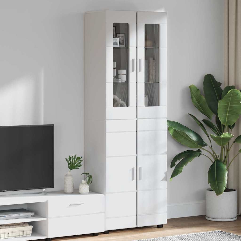 vidaXL Wohnzimmer-Set Highboard FLORIN 60 x 35 x 182 cm Hochglanz Weiß Holzwerkstoff, (1-St)