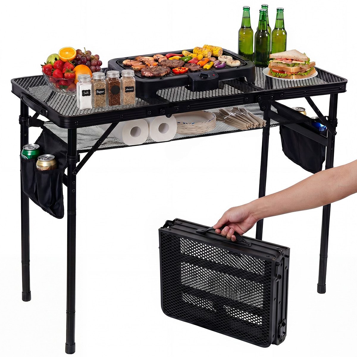 SEHAUSEU Campingtisch klappbar Klapptisch höhenverstellbarer Grilltisch