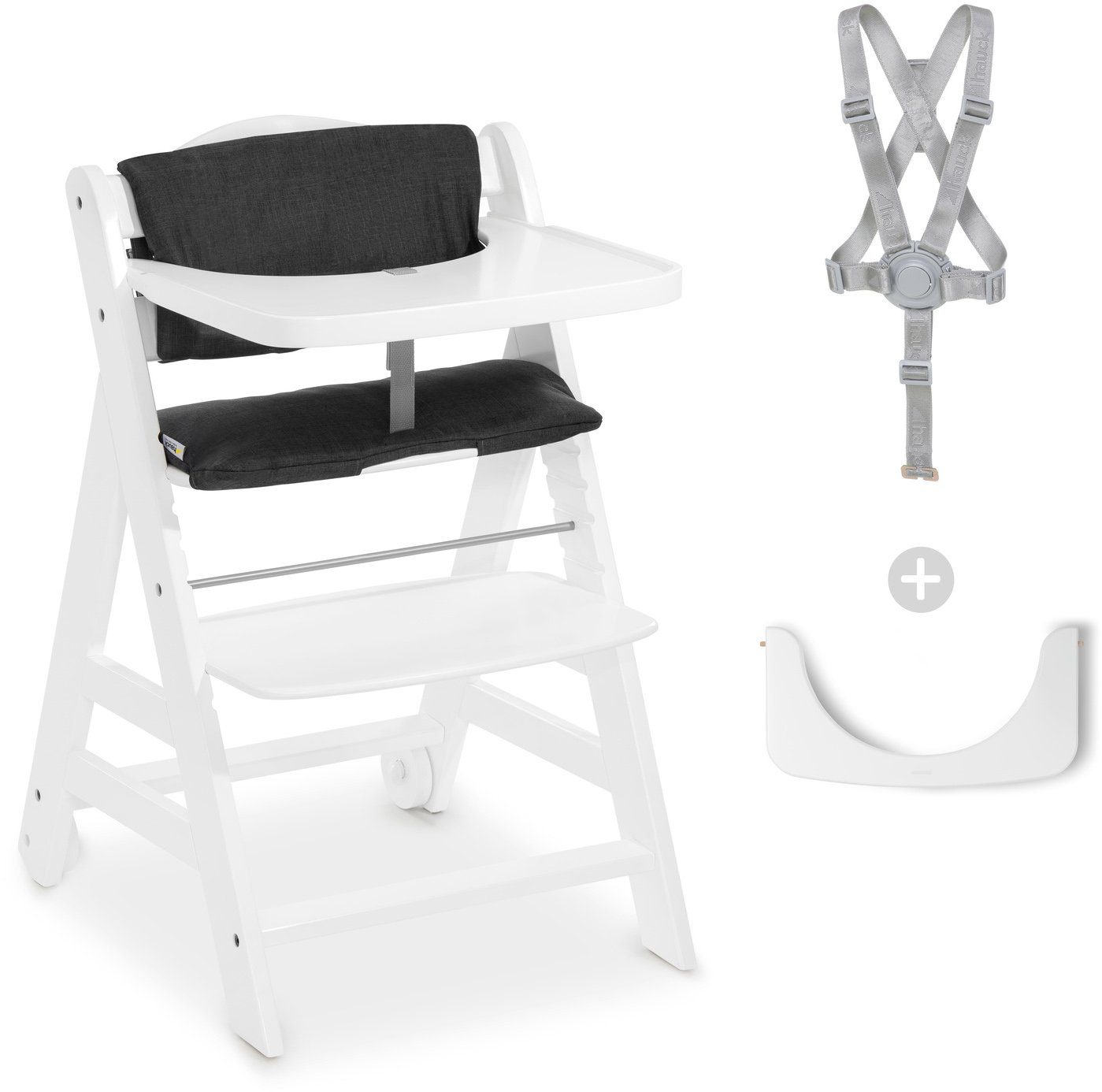 Hauck Hochstuhl Beta+B, weiß (Set), inkl. Holztisch, Schutzbügel und Sitzkissen