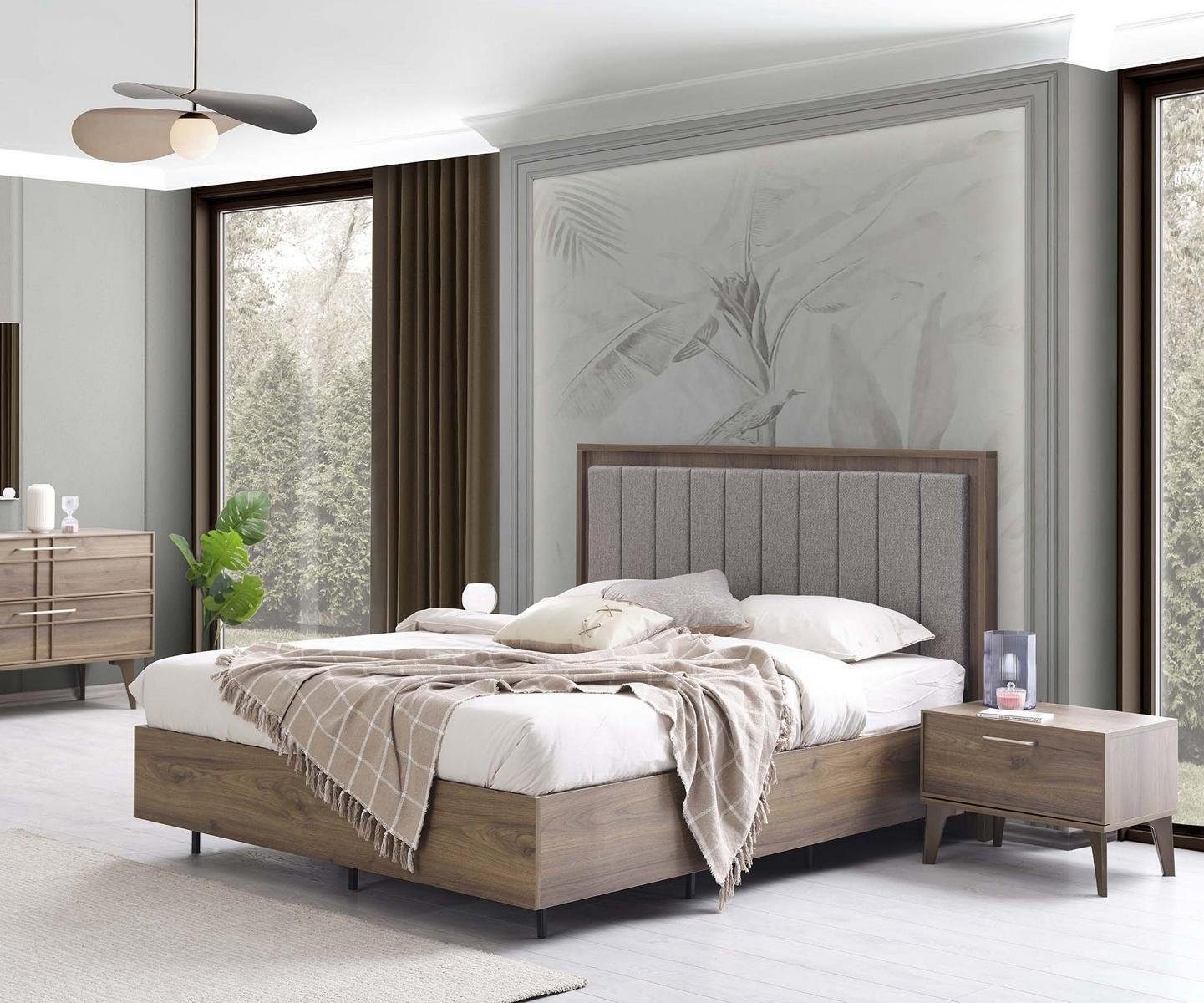 JVmoebel Schlafzimmer-Set Schlafzimmer Garnitur Doppelbett Bett Nachttische Braun Holz Set 3tlg, (Bett / Nachttische), Made In Europe