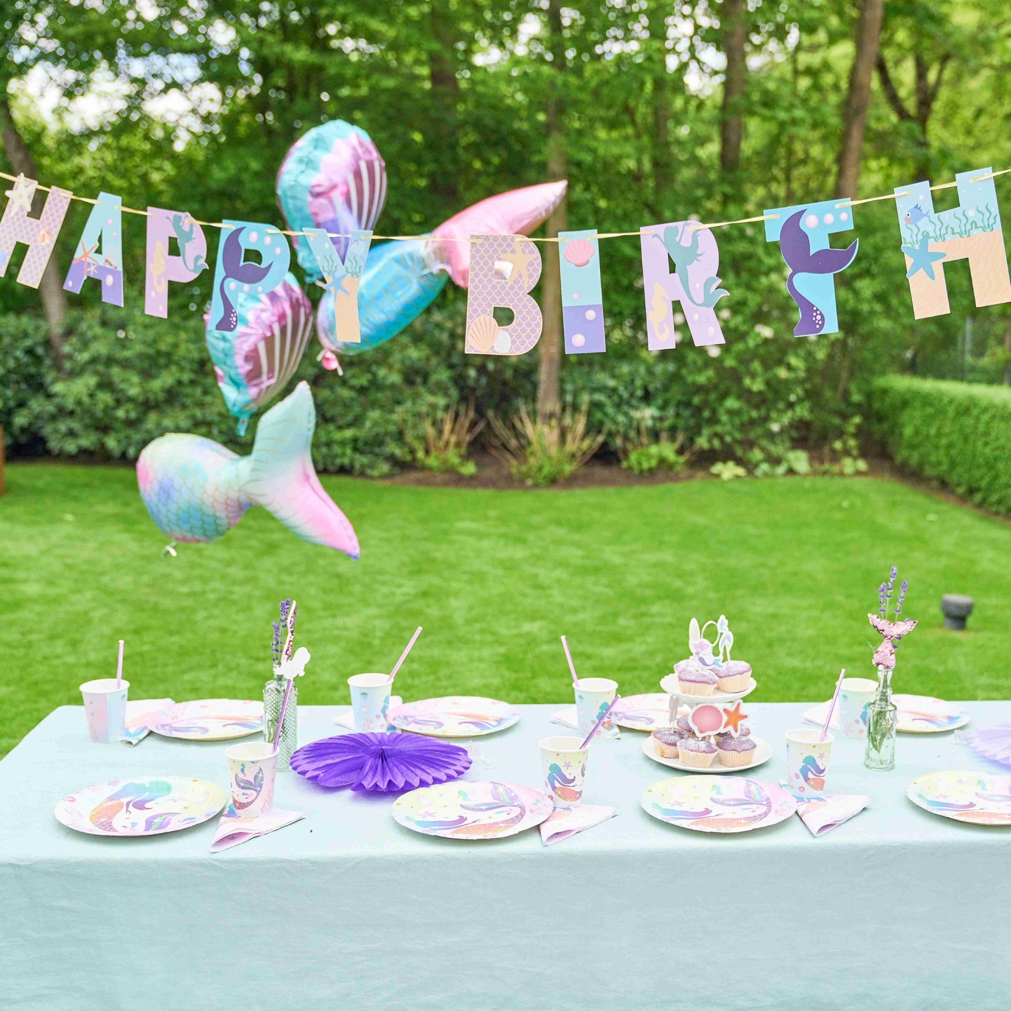 little Birthday Aufblasbares Partyzubehör Meerjungfrauen Flosse zum aufblasen für eine Party, Meerjungfrau