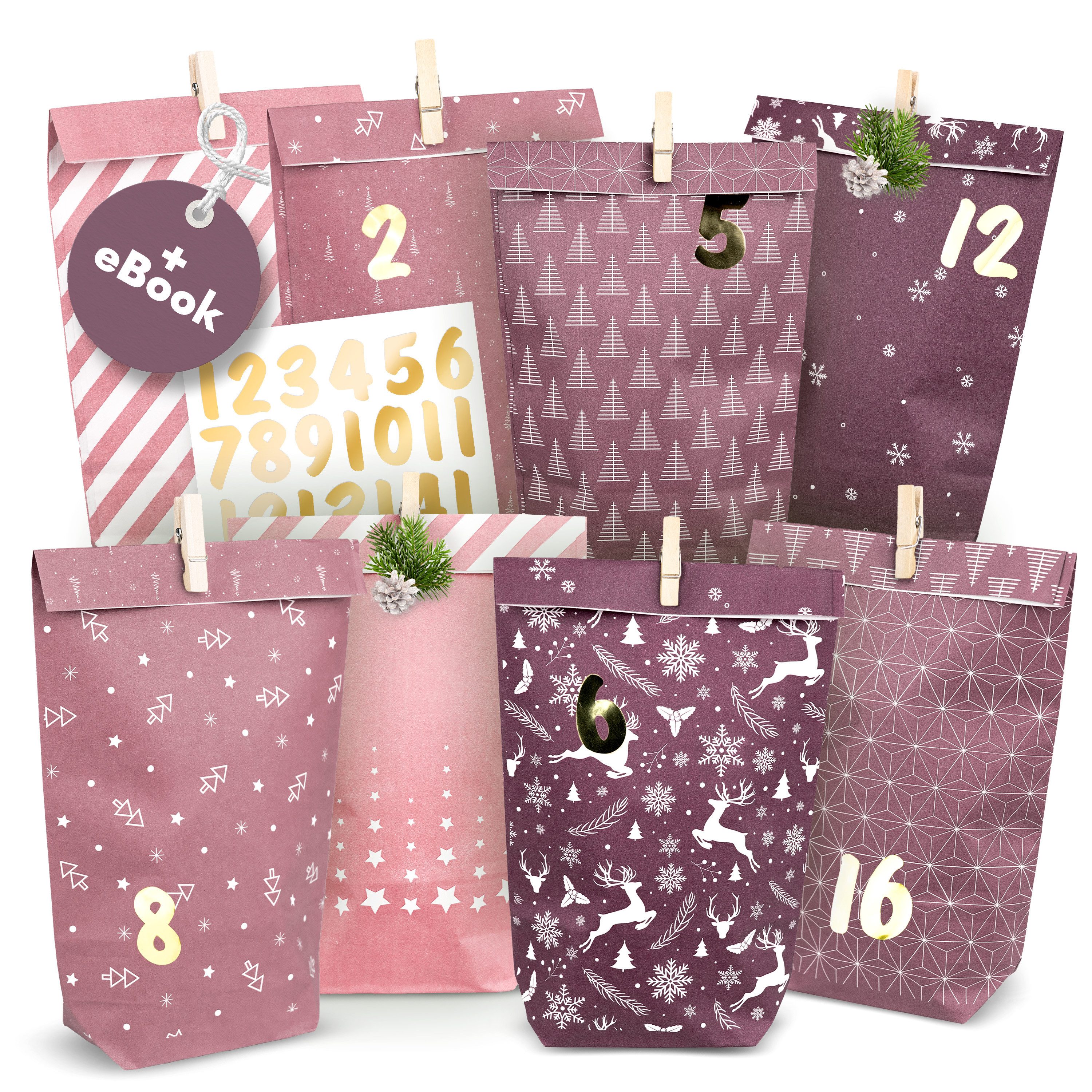 Amari DIY-Adventskalender AMARI® Adventskalender Tüten zum Befüllen mit Klammern