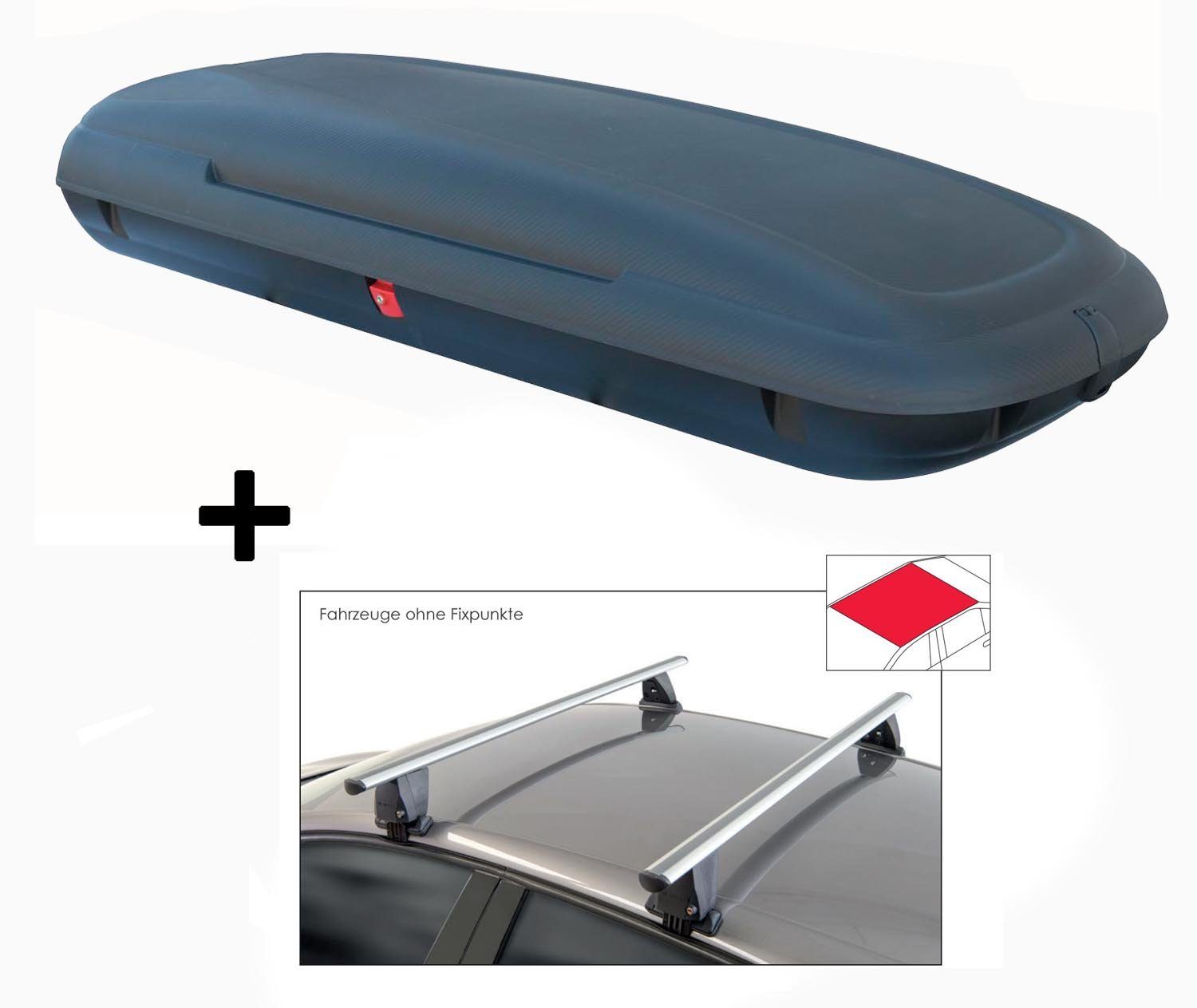 VDP Dachbox, Dachbox VDPCA480 480 Liter carbonlook + Dachträger VDP Delta kompatibel mit Hyundai i30 (GD) (5 Türer) 2011-2015
