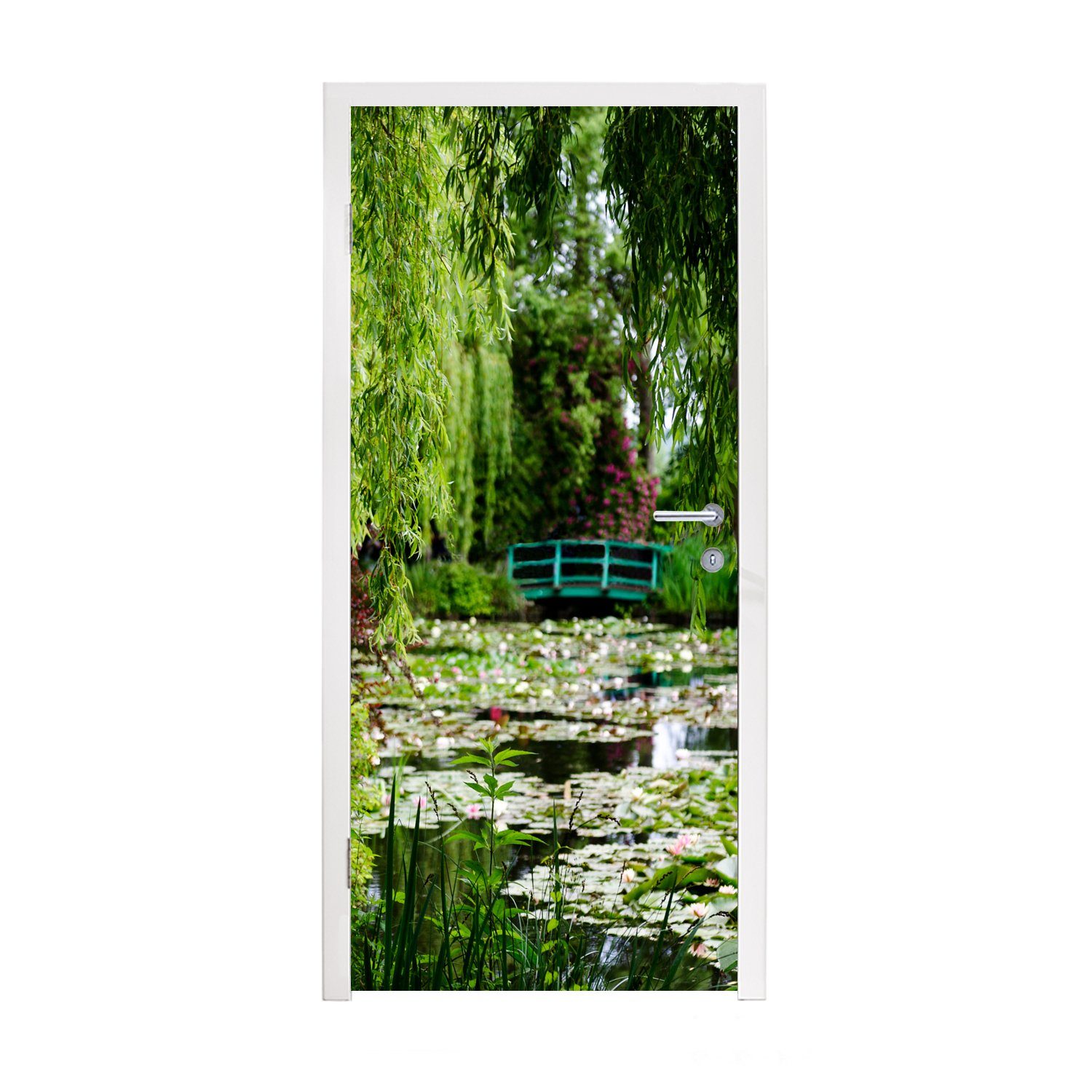 MuchoWow Türtapete Japanische Grünbrücke an einem Sommertag im Garten von Monet in, Matt, bedruckt, (1 St), Fototapete für Tür, Türaufkleber, 75x205 cm