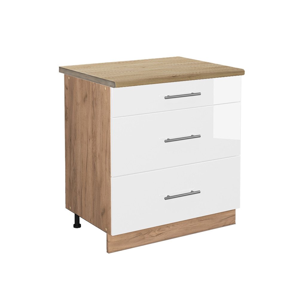 Vicco Unterschrank Fame-Line, Weiß Hochglanz/Goldkraft Eiche, günstig online kaufen