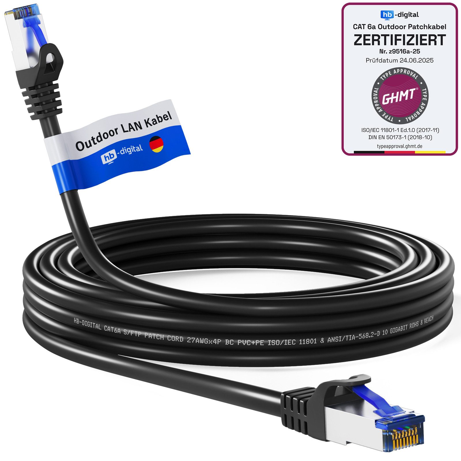 HB-DIGITAL Patchkabel CAT6a Outdoor S/FTP PVC + PE Netzwerkkabel, RJ45, (300 cm), speziell für die Außeninstallation konzipiert