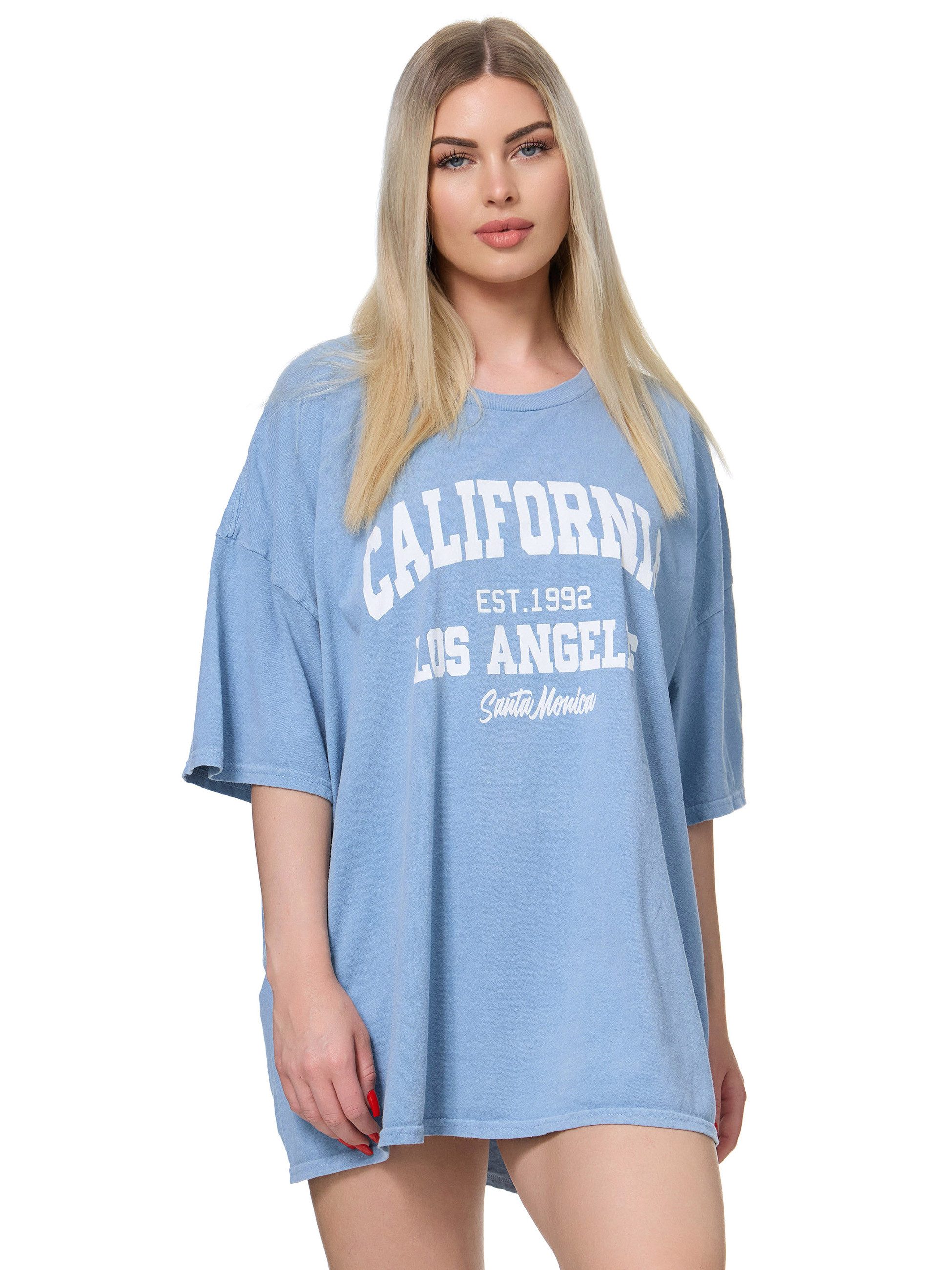 Worldclassca T-Shirt Worldclassca Oversized Print CALIFORNIA T-Shirt lang Sommer Oberteil Baumwolle
