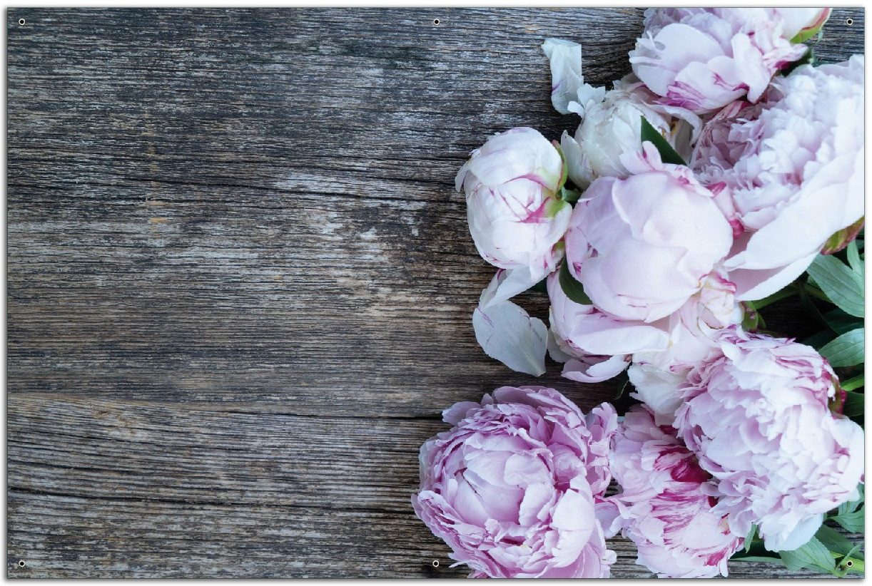 Wallario Sichtschutzzaunmatten Pinke Blumen auf Holz