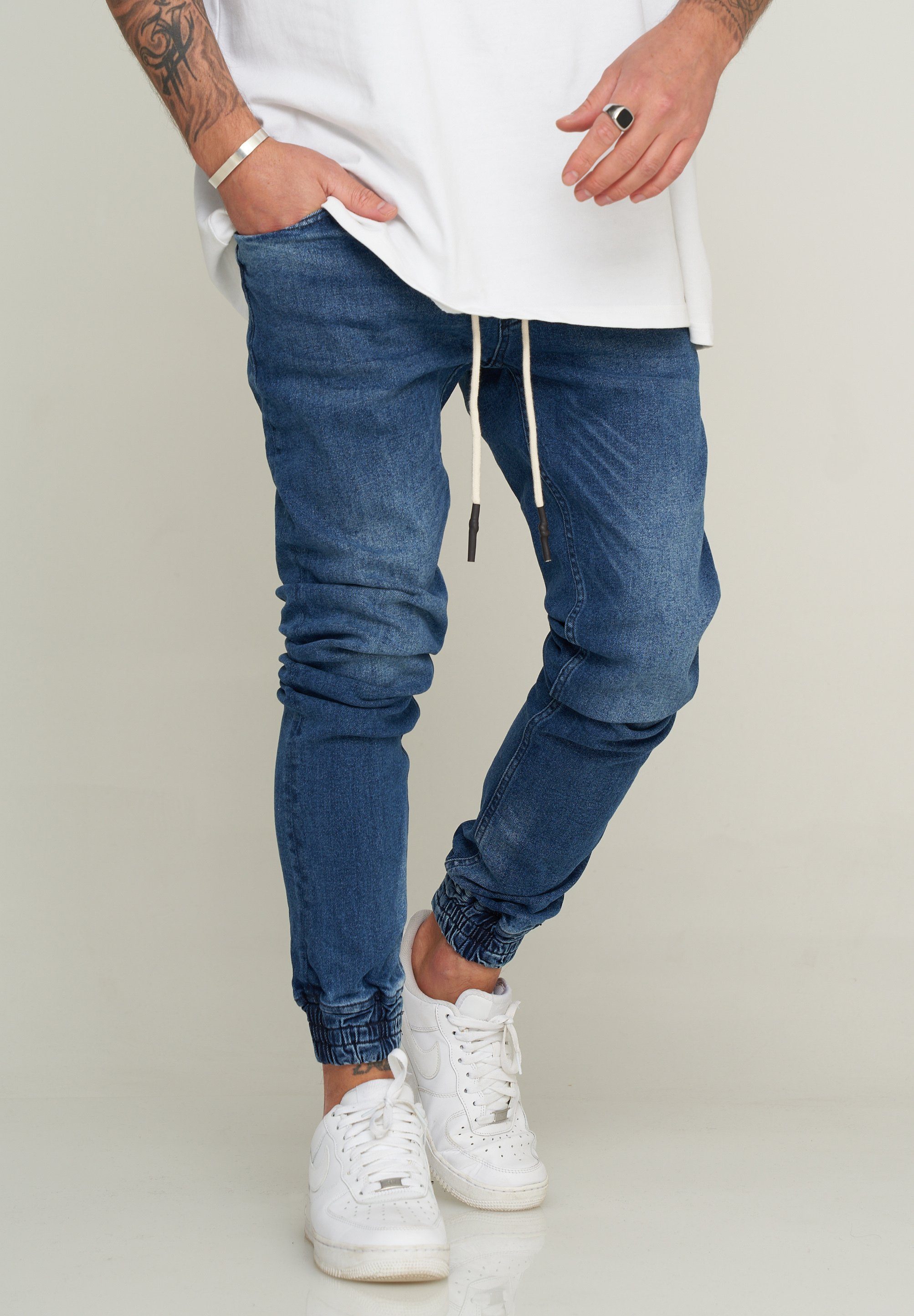 2Y Premium Slim-fit-Jeans MJMARDIN Jogger-Stil Dunkelblau