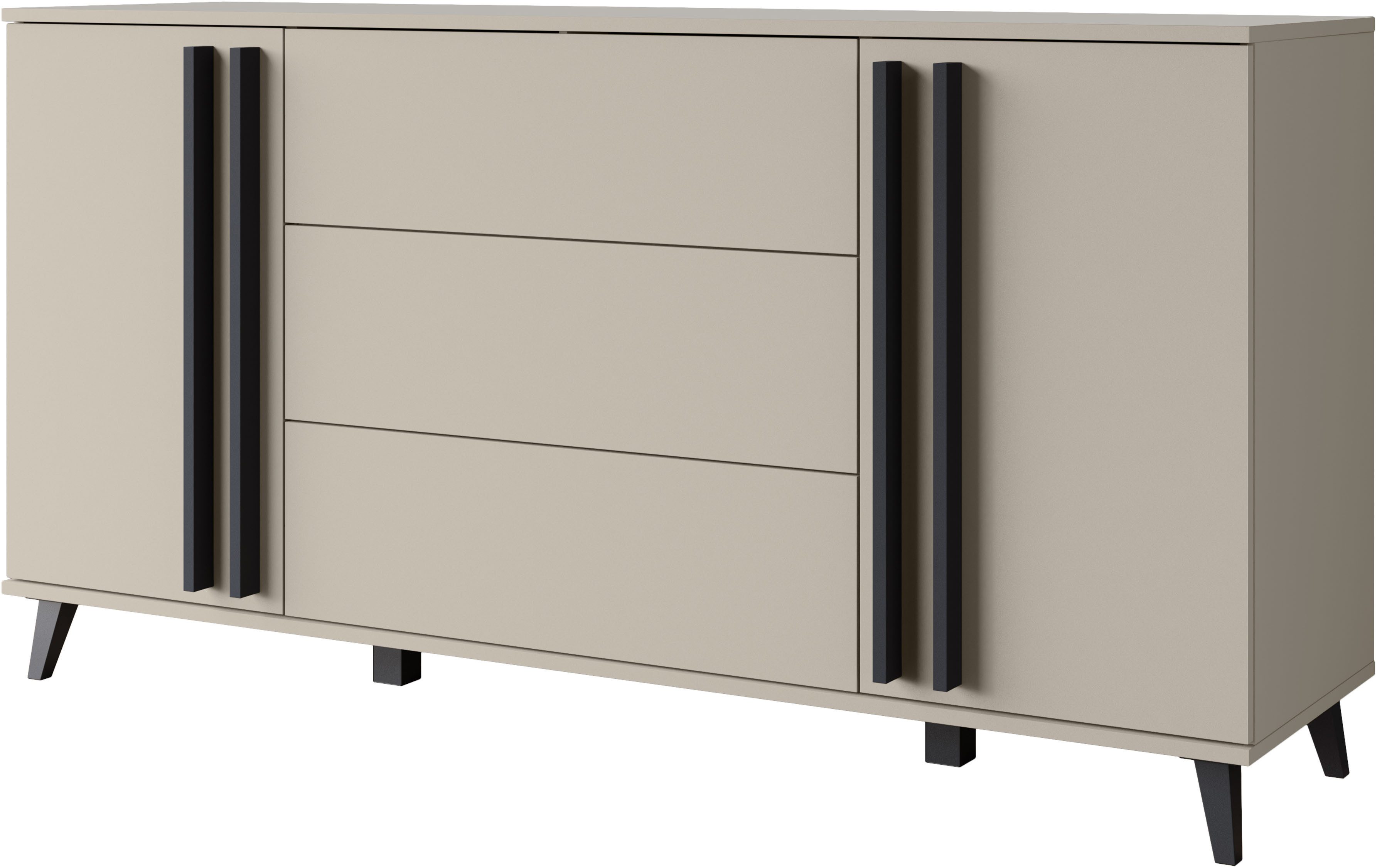 Home affaire Sideboard Helsinki, Kommode mit 2 Türen und 3 Schubladen, Breite 150 cm (1 St), Push-to-Open-Schubladen, höhenverstellbare Einlegeböden