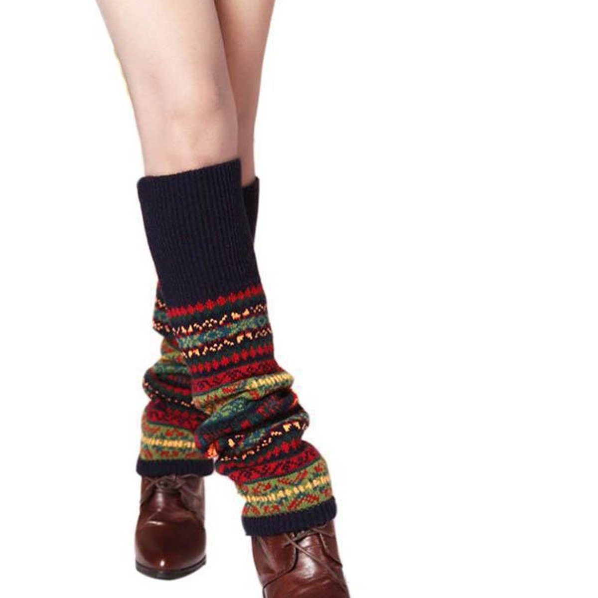 Legwarmer Stil,Knit Böhmischer Weihnacht Lange Beinstulpen Jormftte Winter Socken,für Damen marineblau