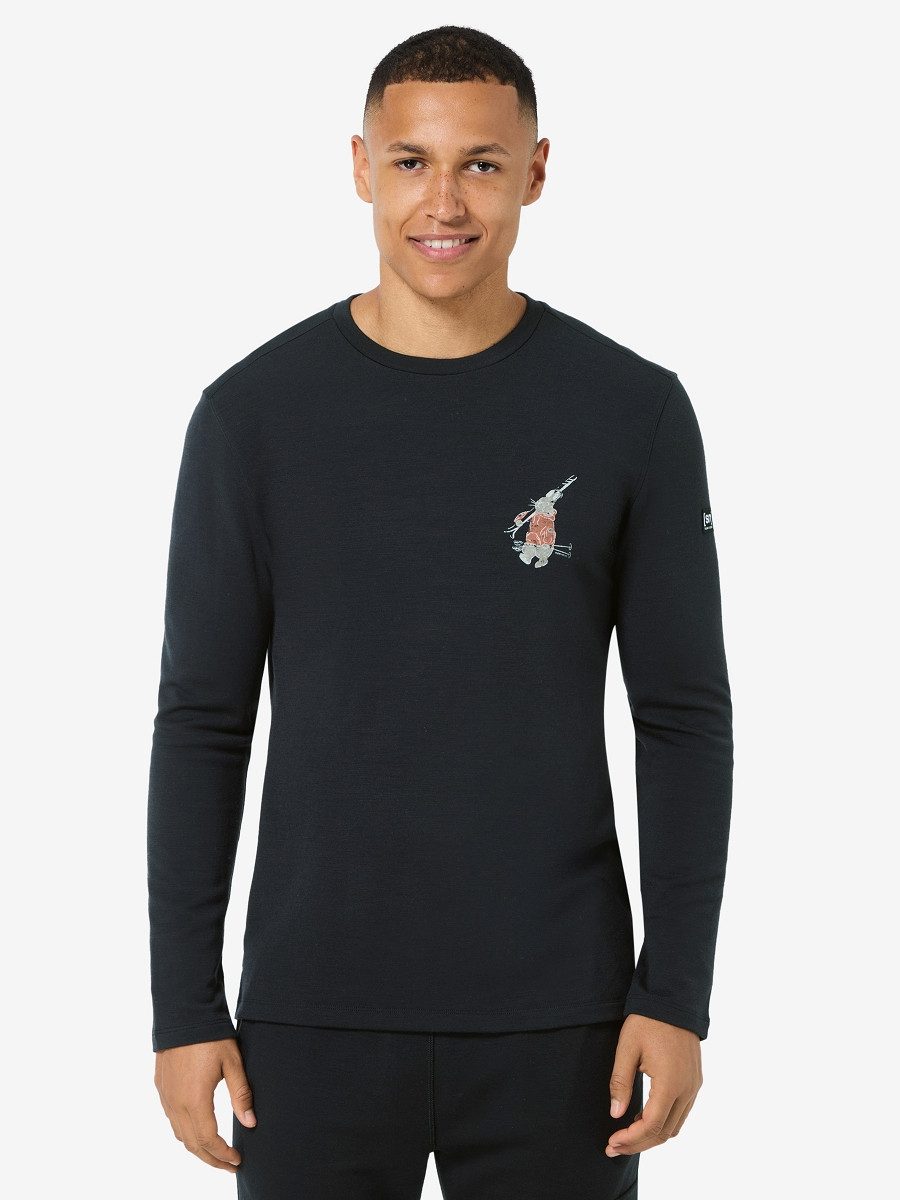 SUPER.NATURAL Sweatshirt für Herren, Merino M LIL BUNNY BRUSH LS mit Ski-Motiv, atmungsaktiv