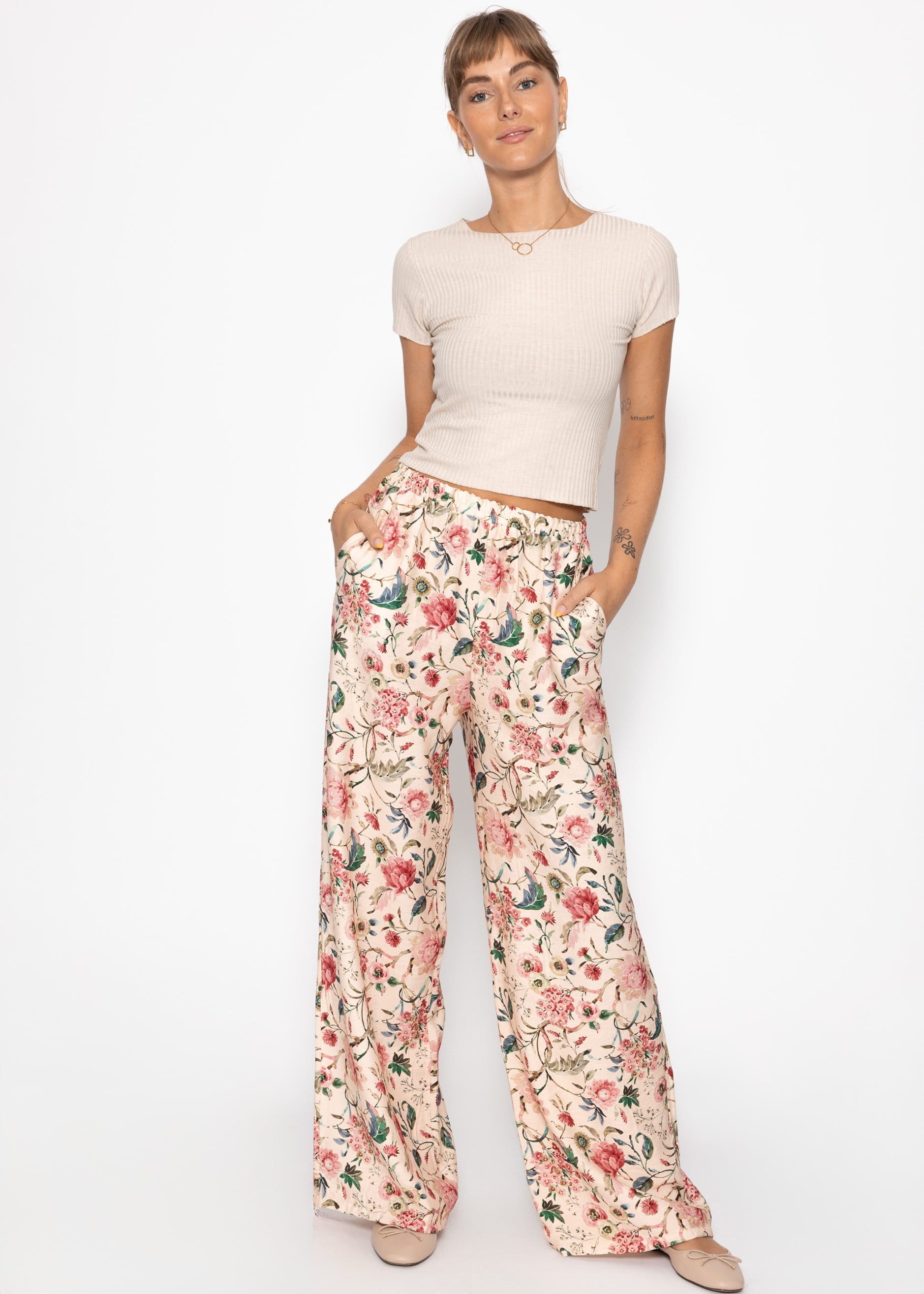 SASSYCLASSY Stoffhose Hose mit Blümchendruck für Damen Weite Hose in floral günstig online kaufen